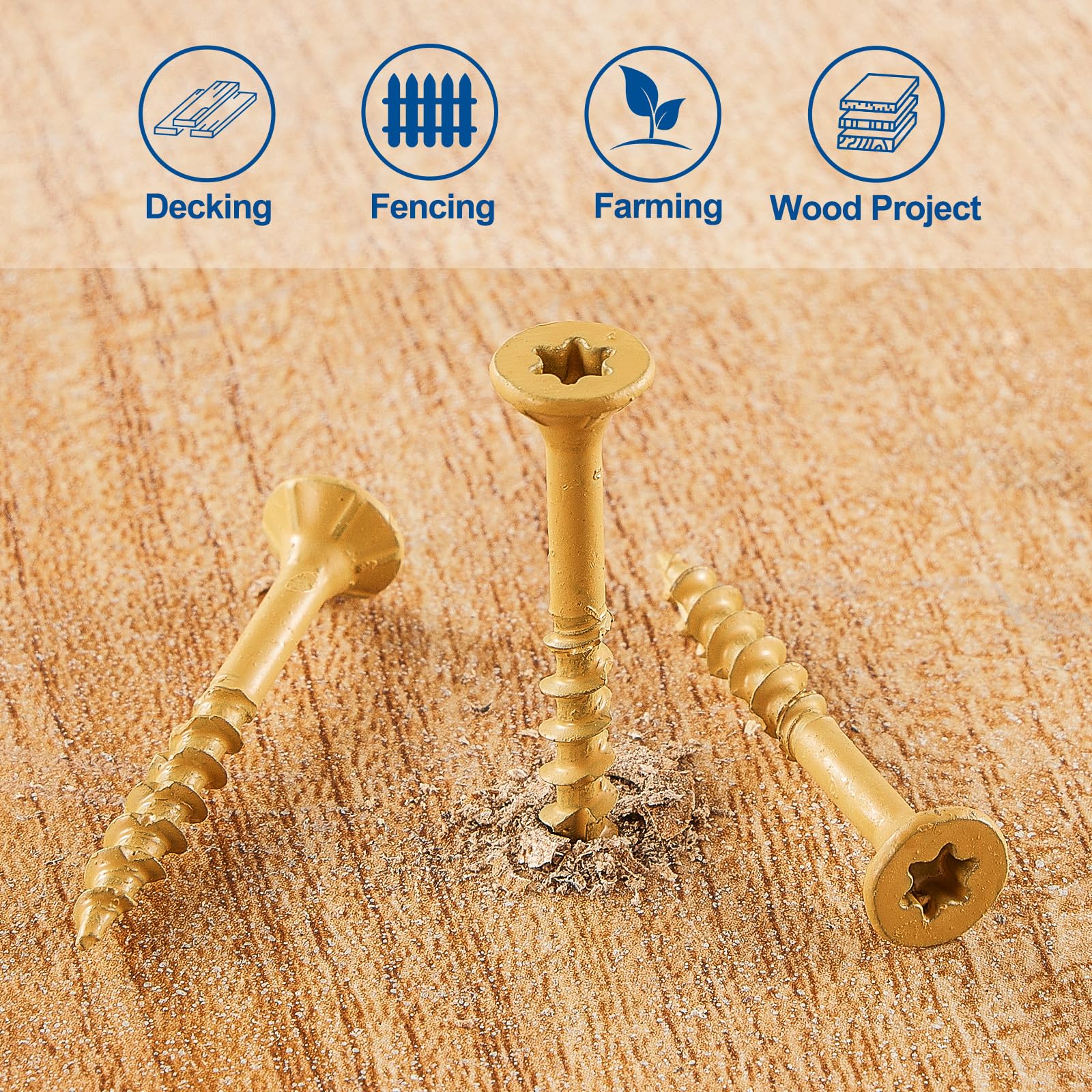 ANCHOREASE Wood Screws #8×1-1/2″, 300 Pcs, Deck Screws, Rust Resistant, Exterior Epoxy Coated, Outdoor Decking Screws, Torx/Star Drive Head Deck Screw, 2 Pcs T25 Star Bit Included, Tan