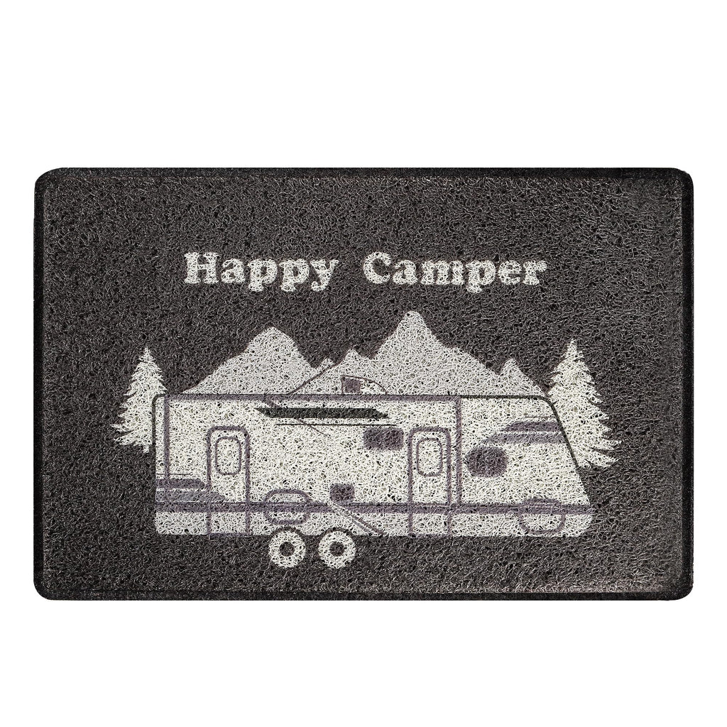 Aucuda Happy Camper RV Door Mat for Indoor Outside Entrance, Camper Entrway Rugs Welcome Mat for Front Door,RV, 24"x16" Non-Slip Front Door Mat for Summer, Camping Door Mat Traps Dirt&Liquid, Grey Car