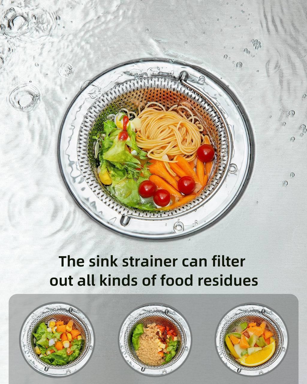MR.SIGA Kitchen Sink Strainer, Stainless Steel Sink Drain Strainer, Dishwasher Safe, 2 Pack