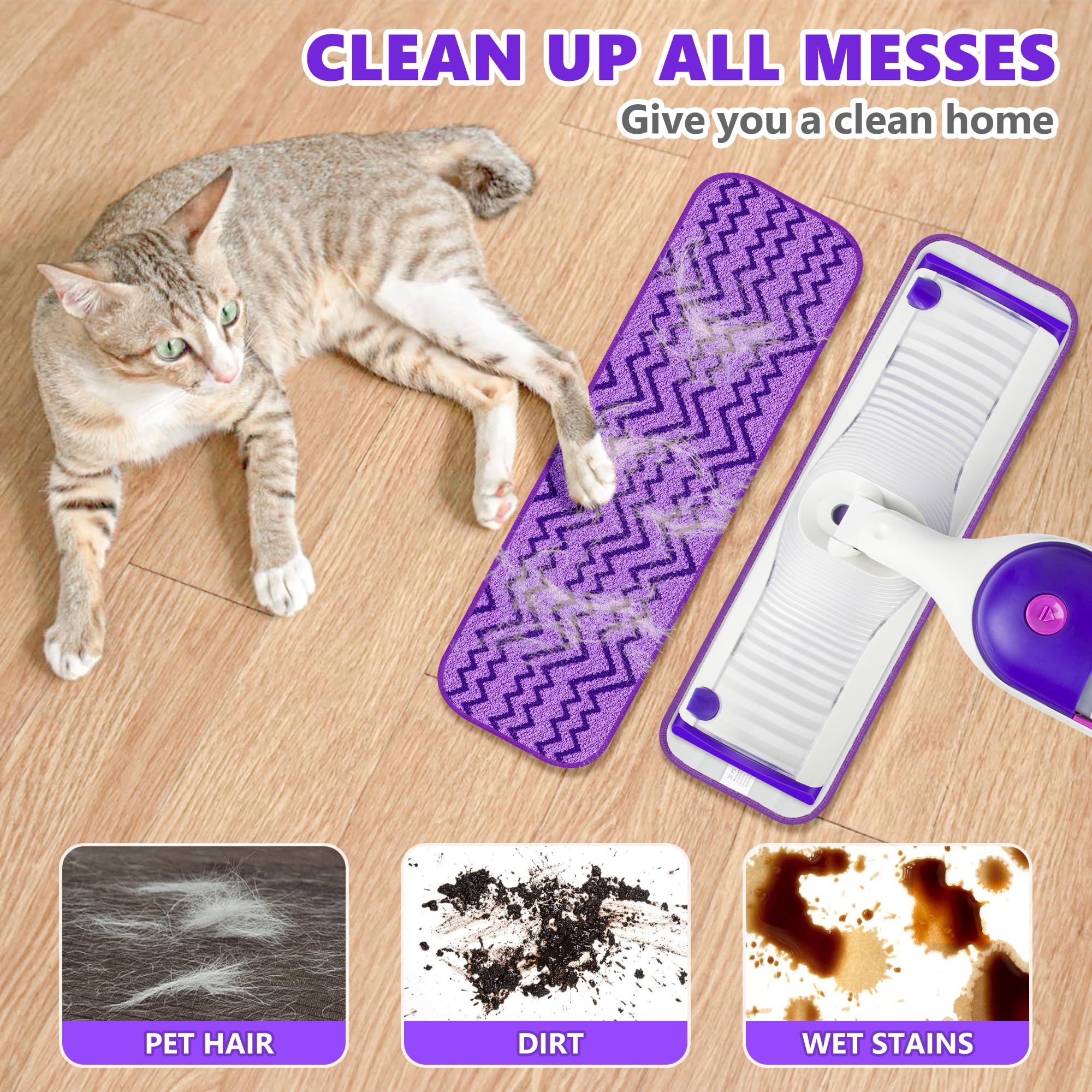 6 Pack Reusable Mop Pads Compatible with Swiffer PowerMop - Enspoway Microfiber Washable Mopping Pad Refills for 13" 14" 15" Mop Multi-Surface Wood Floor Cleaning - Purple