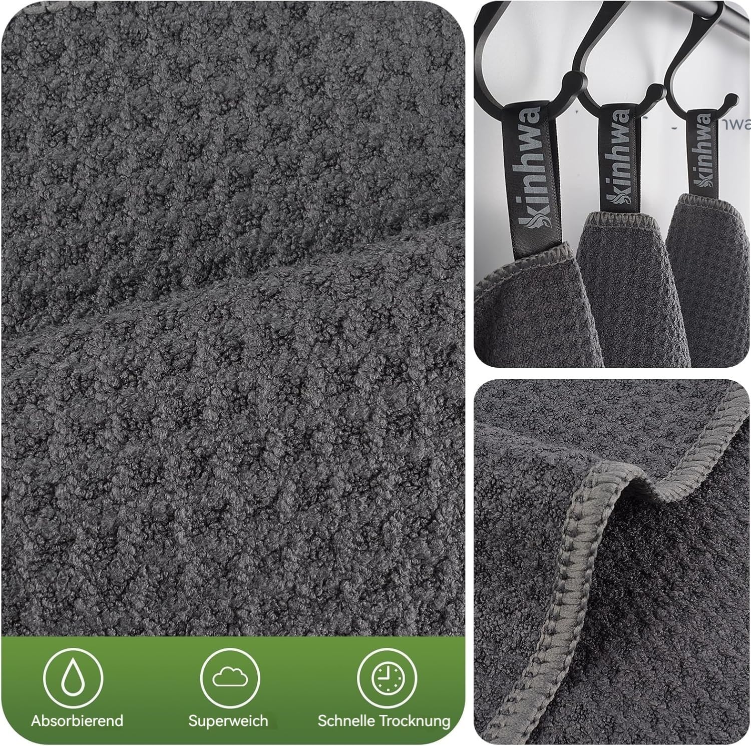 KinHwa Dish Cloths Ultra Absorbent Microfiber Cleaning Cloths Odor Free Waffle Weave Kitchen Dishcloths Rags (Grey, 20cmx 20cm 6pc)