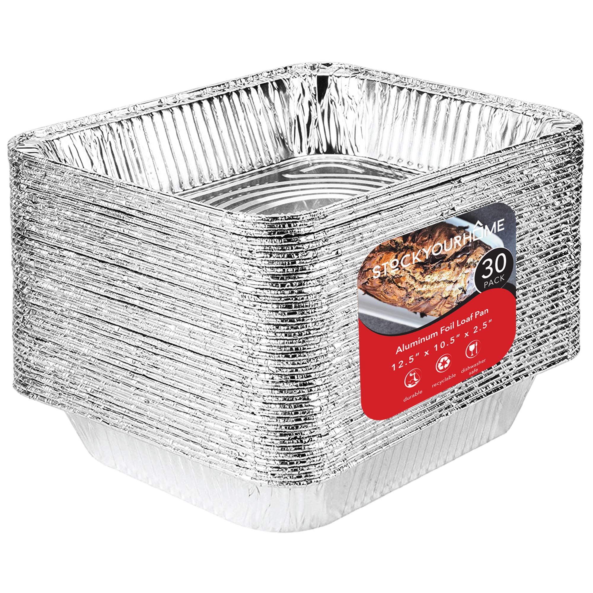 Stock Your Home Half Size Foil Pans 30 Pack - Tin Foil Pans Great for Cooking, Heating, Storing, Prepping Food