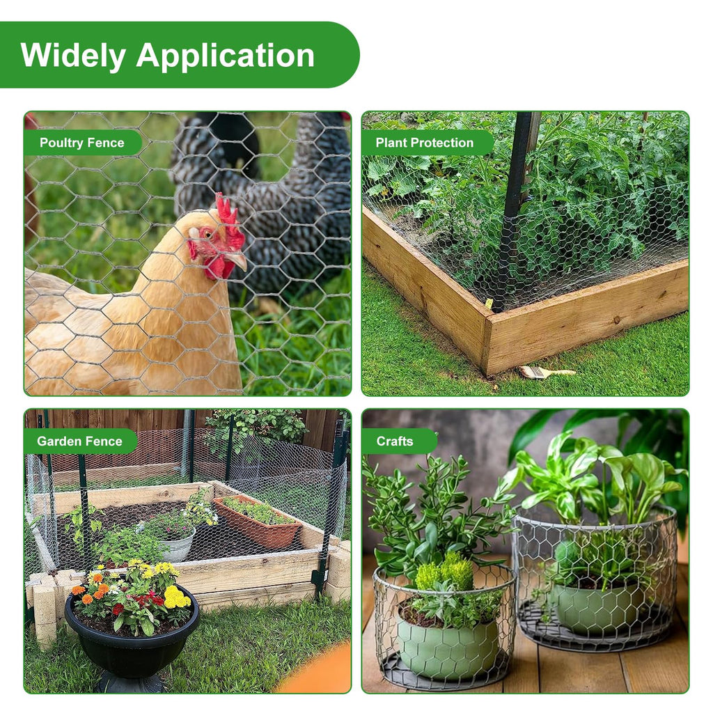 16inX20ft Chicken Wire Fencing Mesh, Heavy Duty Metal Chicken Wire Fence with 50 Ties for Crafts Poultry Gardening Hexagonal Galvanized Hardware Cloth Netting for Chicken Coop Barrier Rabbit Cage