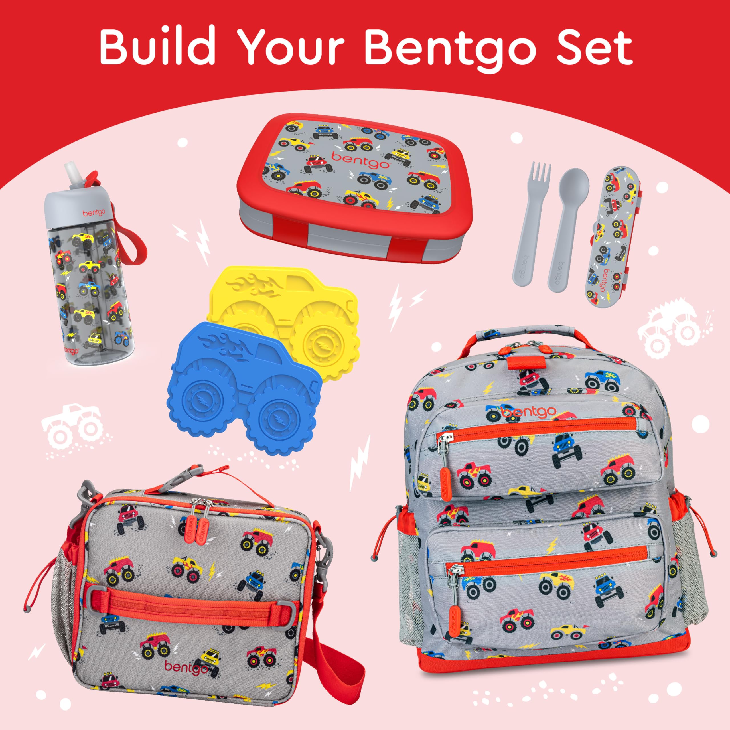 Bentgo Kids Prints Leak-Proof, 5-Compartment Bento-Style Kids Lunch Box - Ideal Portion Sizes for Ages 3 to 7 - BPA-Free, Dishwasher Safe, Food-Safe Materials - 2021 Collection (Trucks)