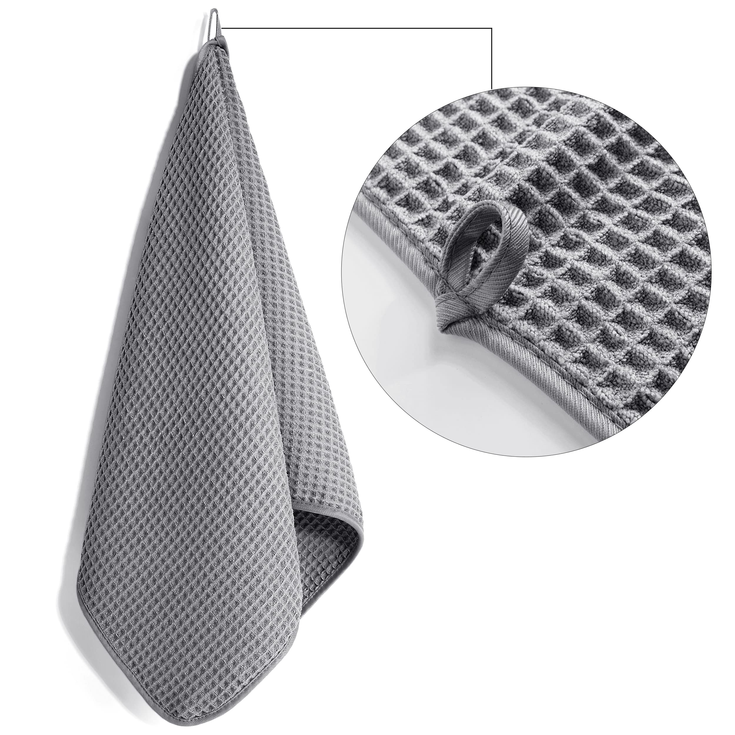 POLYTE 430 GSM Microfiber Lint Free Hand Towel, 16 x 30 in, 4 Pack (Waffle Weave)