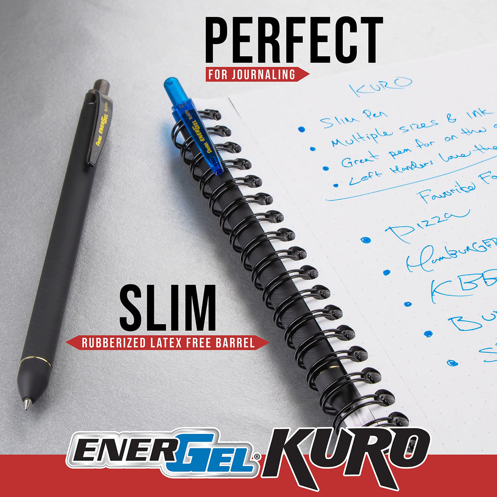 Pentel EnerGel Kuro Retractable Liquid Gel Pen, Shades of Black, 0.7mm tip, Assorted black ink, Pack of 5 pens (BL437PF5MA)