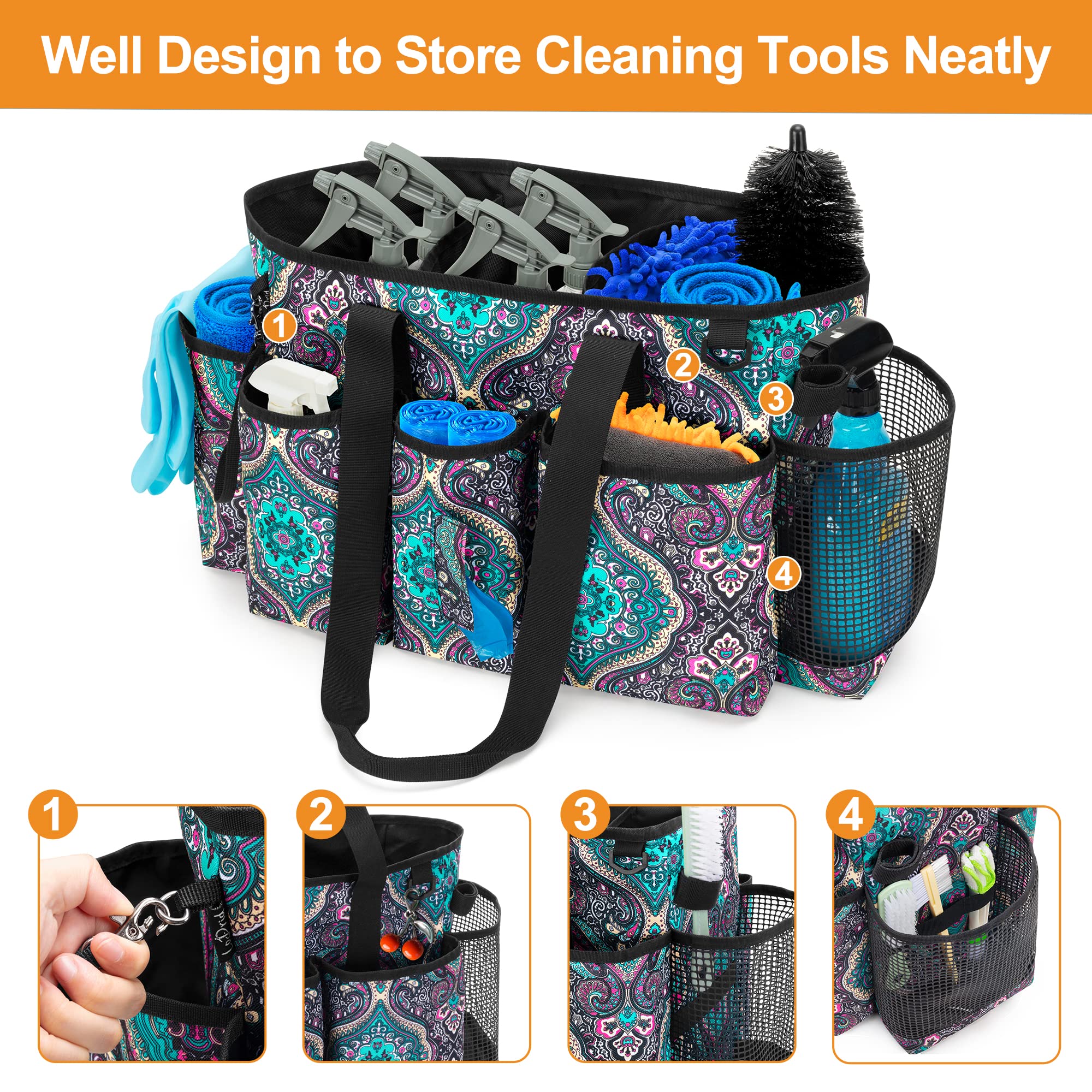LoDrid Tote Cleaning Caddy with Dividers for Cleaning Supplies, Cleaning Bag Organizer with Handle Strap for Cleaning Work, Totem, (Bag Only)