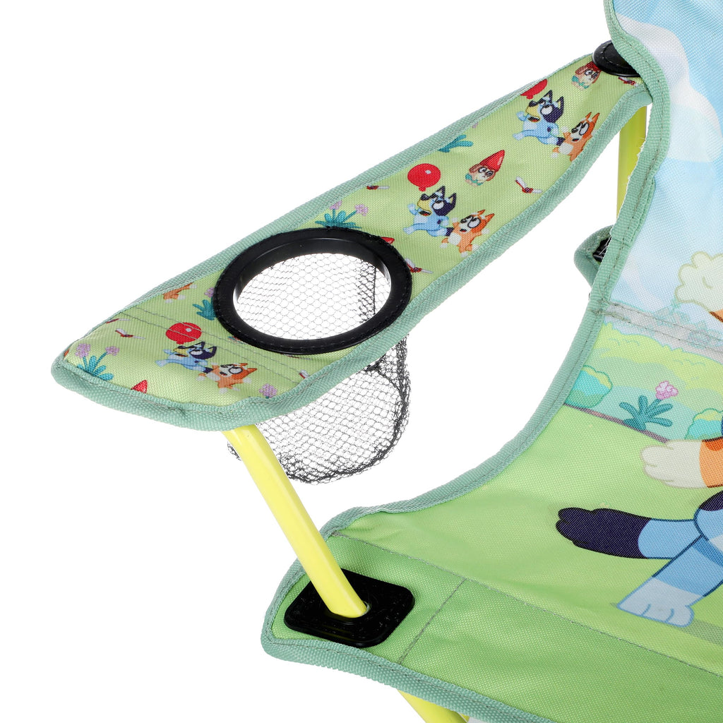 Bluey Folding Camp Chair with Cup Holder and Carry Bag, 600D Polyester, Toddlers up to 80 lbs