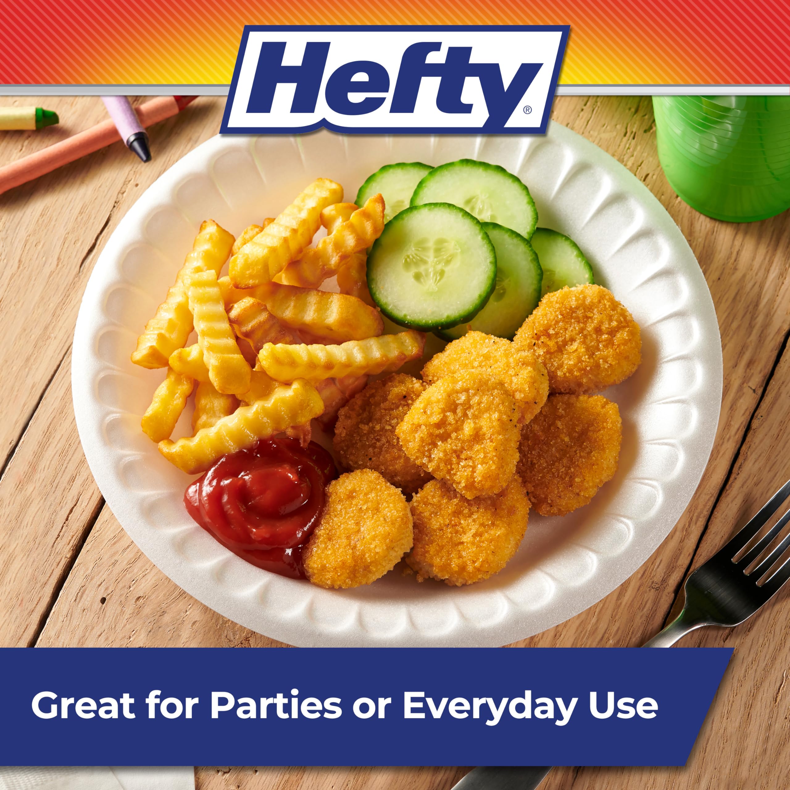 Hefty Everyday Soak-Proof Foam Plates, White, 8.875 Inch, 100 Count