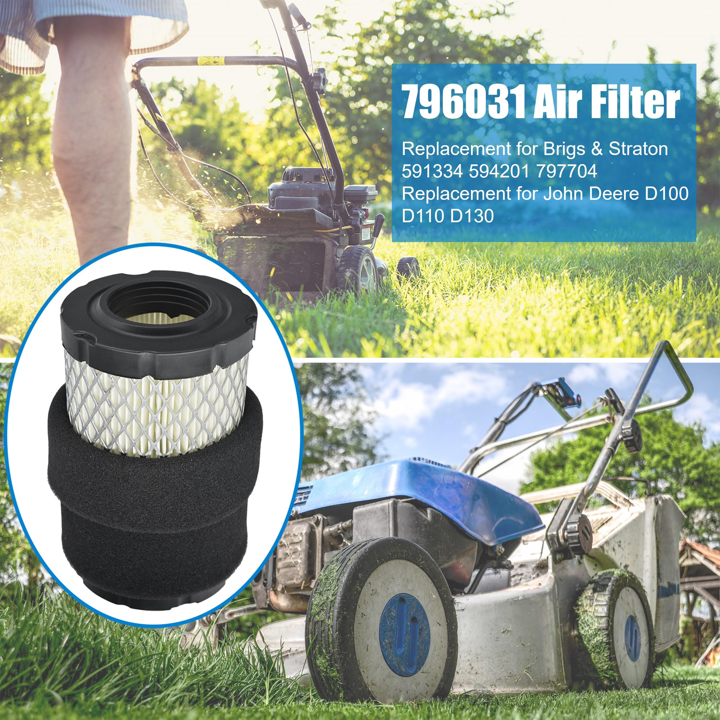 796031 Air Filter Tune Up Kit Replacement for John Deere D100 D105 D110 D130 MIU14395, for BS 591334 594201 797704, Replacement for Husqvarna YTH22V46