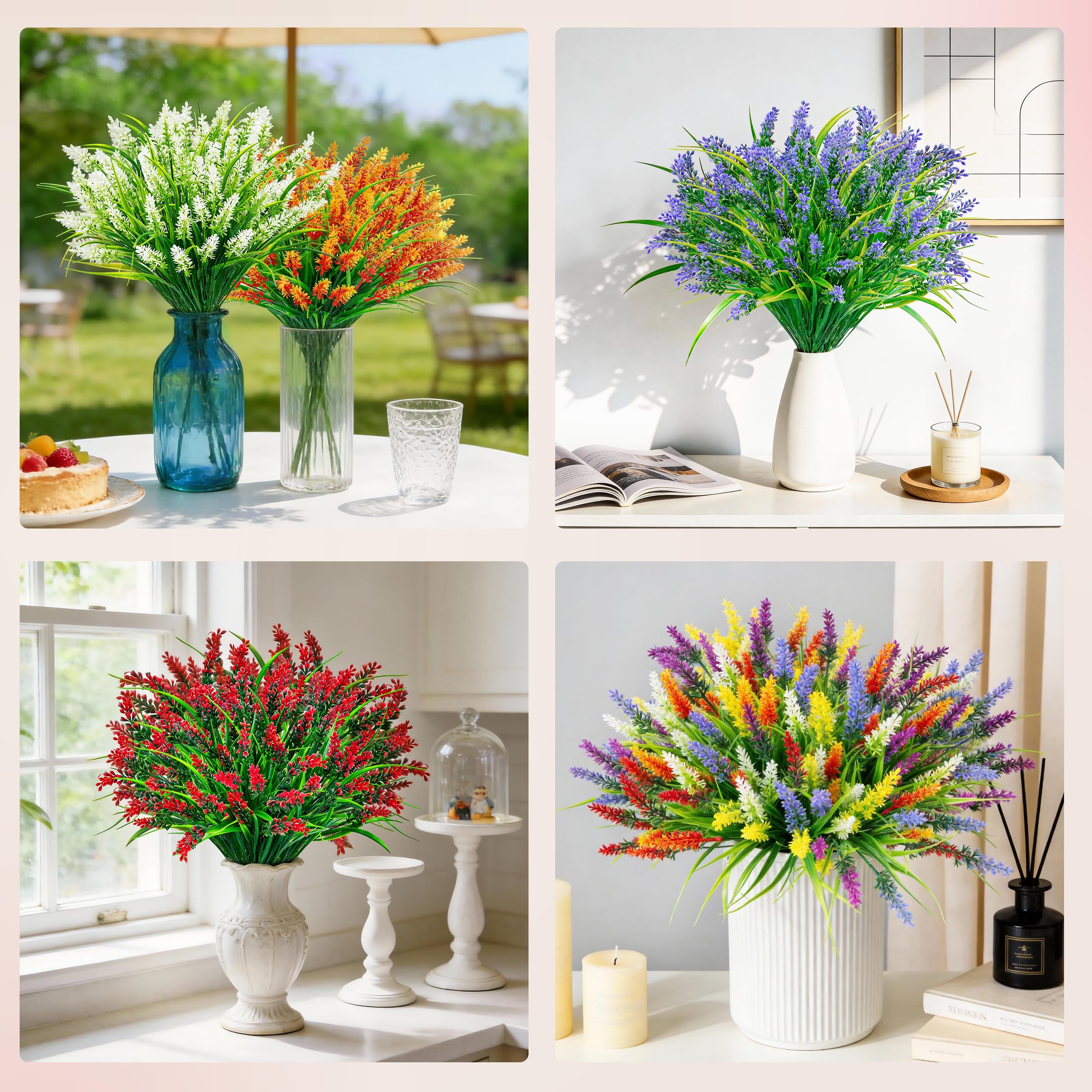 Der Rose 24 Bundles Artificial Plants for Decor Outdoor Monkey Grass Artificial Flowers for Outdoors Garden Porch Patio Window Box Decor UV Resistant