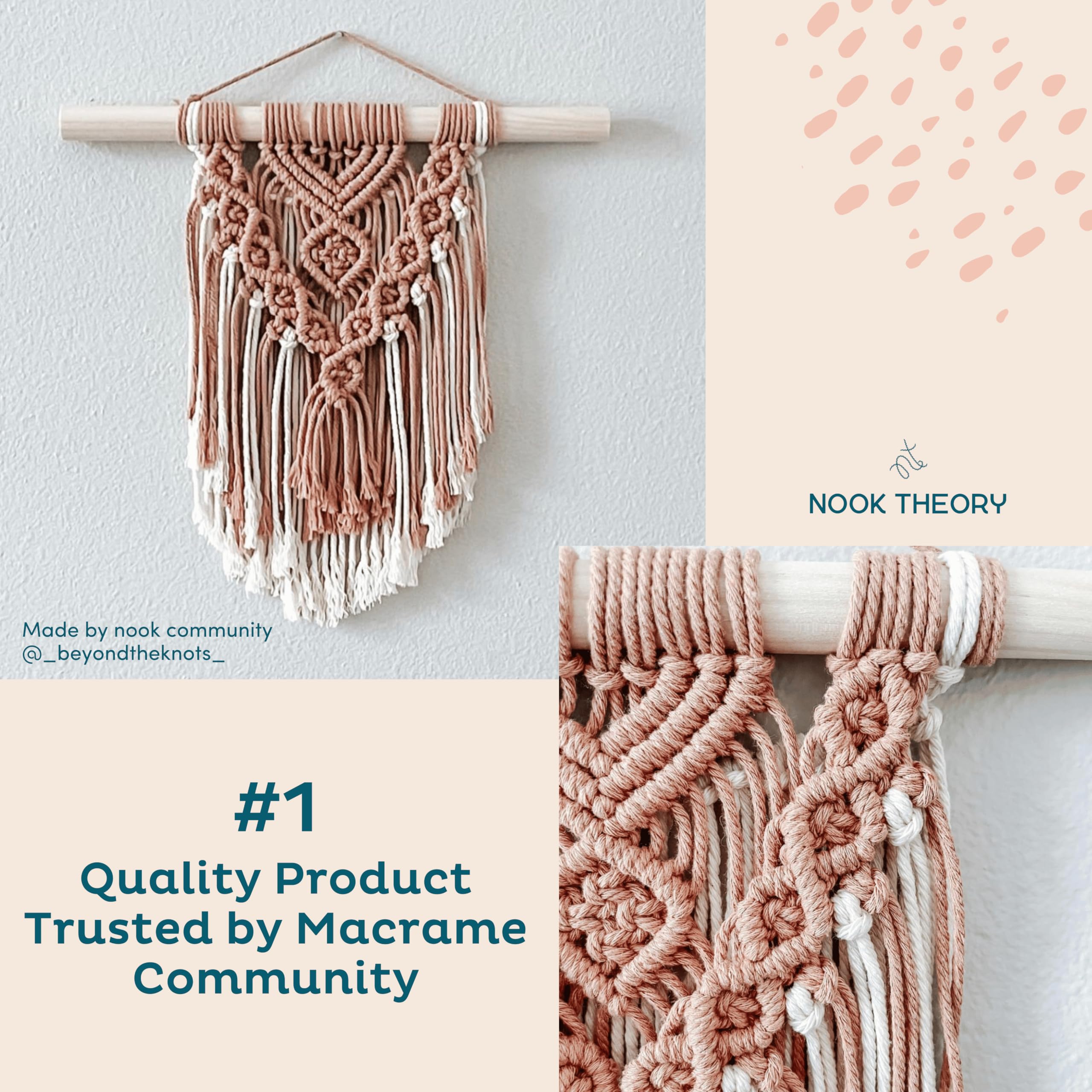 Nook Theory 3mm Macrame Cord 220 Yards - 4mm 5mm Soft Macrame Rope Perfect for Knots - Macrame Supplies for Wall Hangers & Boho Decorations - Cotton Rope - Macrame String (Milk Cream, 3mm)