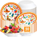Skybooly 50 Pcs 16 oz Fiesta Bowls Disposable Mexican Party Serving Paper Bowls 7 Inch Cinco De Mayo Heavy Duty Paper Plates for Soup Salad Ramen Birthday Party Decorations