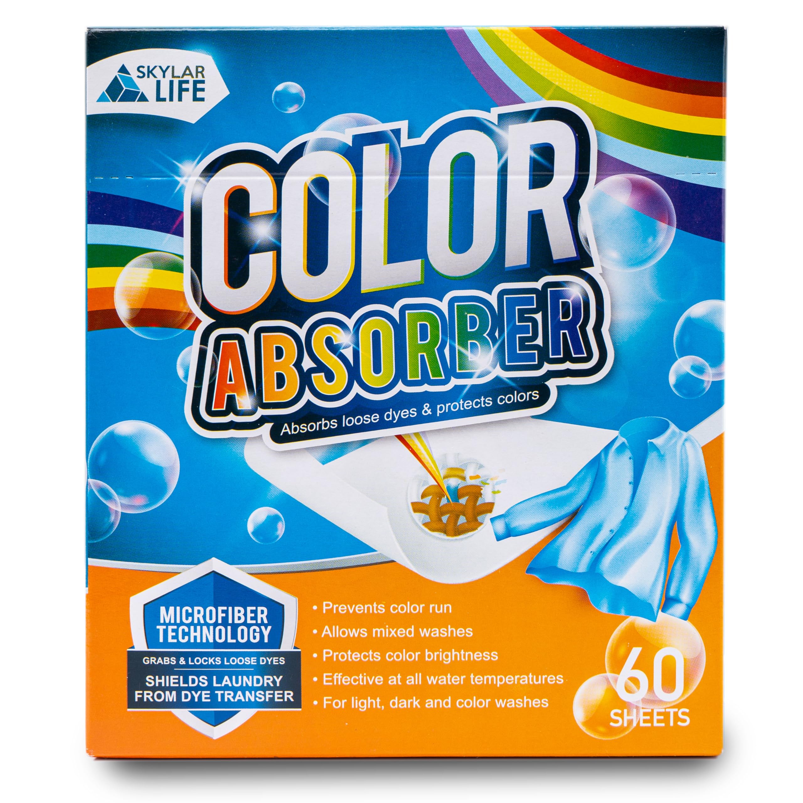 Skylarlife Color Absorber Sheets for Laundry, 60 Count, Prevent Clothes from being dyed, Fragrance Free Dye-Trapping Sheets for Family, Students and Vacationers