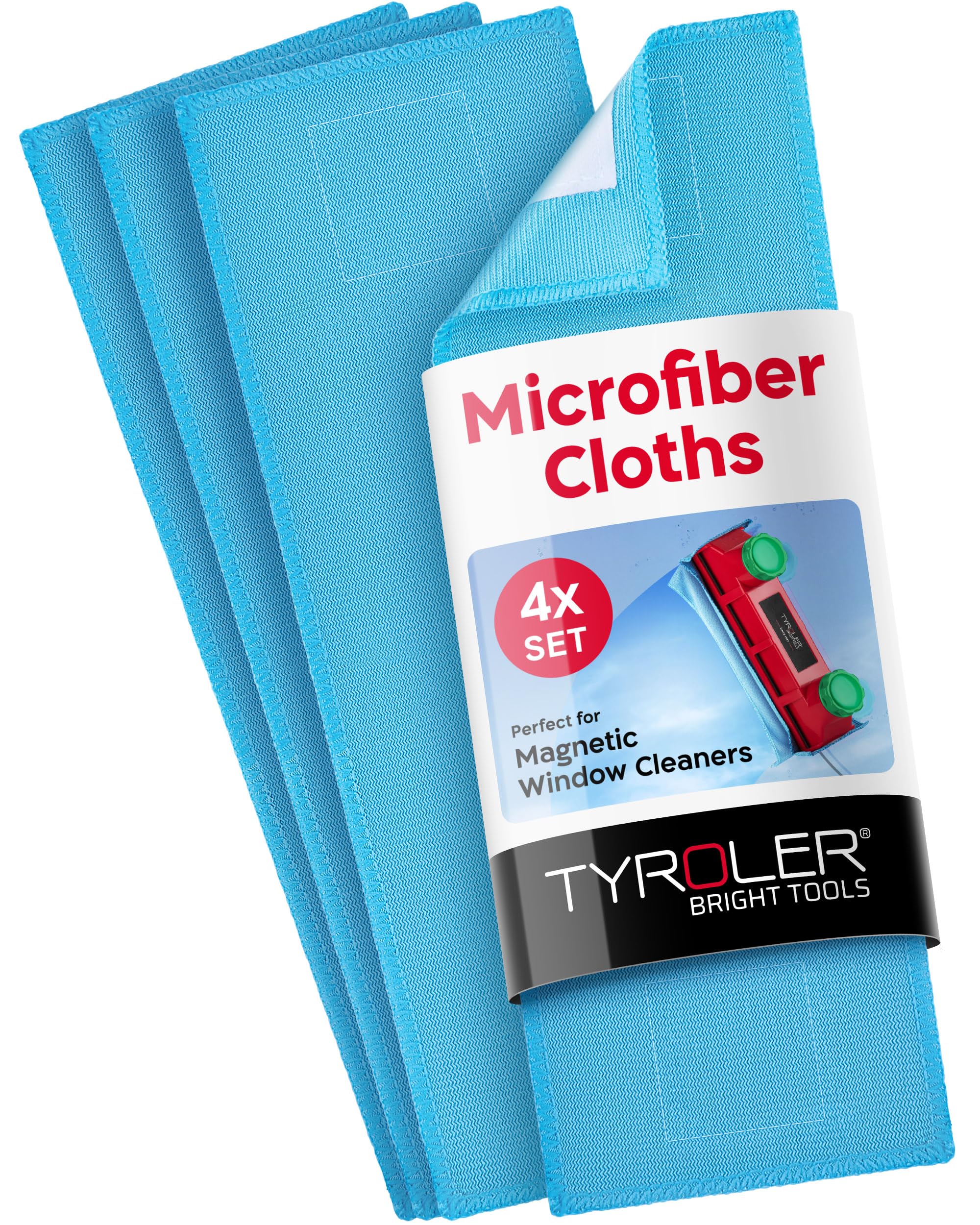 Tyroler Bright Tools | Premium Replacement Microfiber Cleaning Cloths | Exclusively Designed for The Glider Magnetic Window Cleaner | Ultra-Soft, Non-Abrasive & Highly Absorbent (one size - for plastic glider, 4, Count)