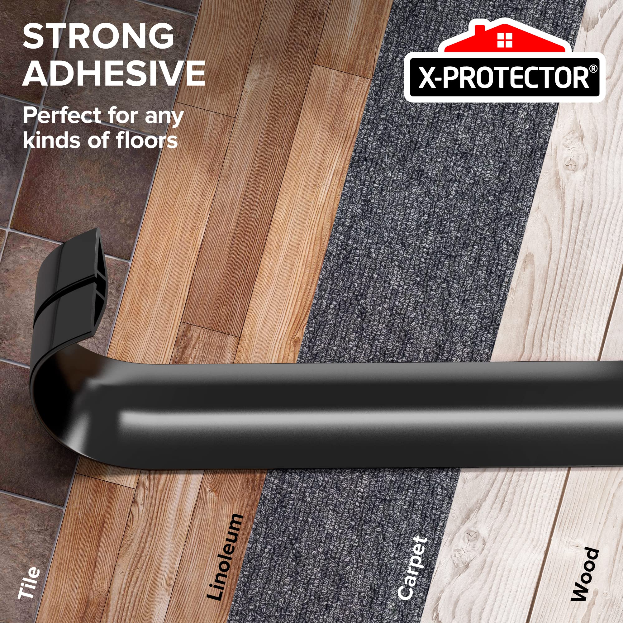 Floor Cord Cover X-Protector – 5’ Overfloor Cord Protector – Self-Adhesive Power Cable Protector – Silicone Cord Protector – Ideal Extension Cord Cover to Protect Wires On Floor (60 in)