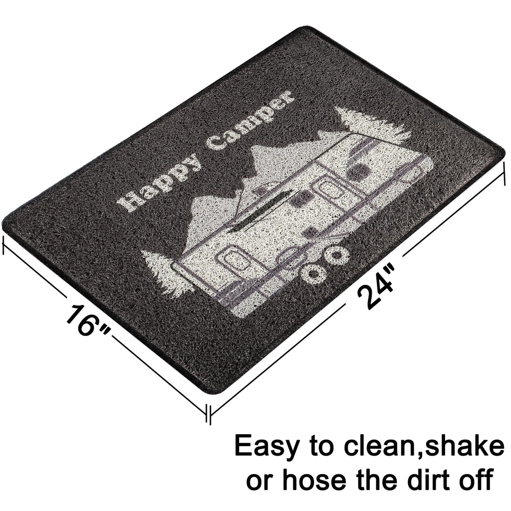 Aucuda Happy Camper RV Door Mat for Indoor Outside Entrance, Camper Entrway Rugs Welcome Mat for Front Door,RV, 24"x16" Non-Slip Front Door Mat for Summer, Camping Door Mat Traps Dirt&Liquid, Grey Car