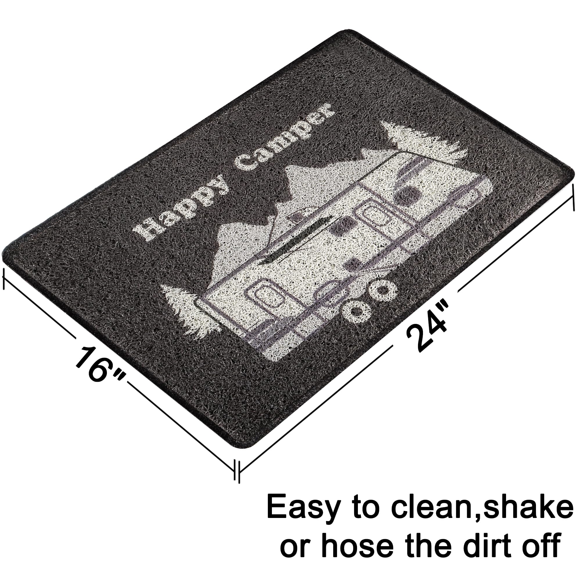 Aucuda Happy Camper RV Door Mat for Indoor Outside Entrance, Camper Entrway Rugs Welcome Mat for Front Door,RV, 24"x16" Non-Slip Front Door Mat for Summer, Camping Door Mat Traps Dirt&Liquid, Grey Car