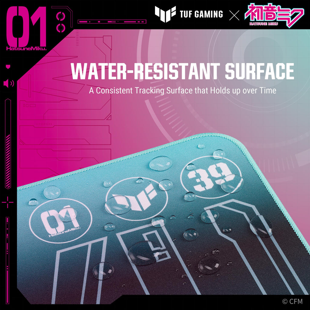 ASUS TUF Gaming P1 Hatsune Miku Edition Portable Gaming Mouse Pad – 10” x 8” (Medium Size), Aqua, Protective Coating, Water-Resistant Surface, Durable Anti-Fray Stitching, Non-Slip Rubber Base