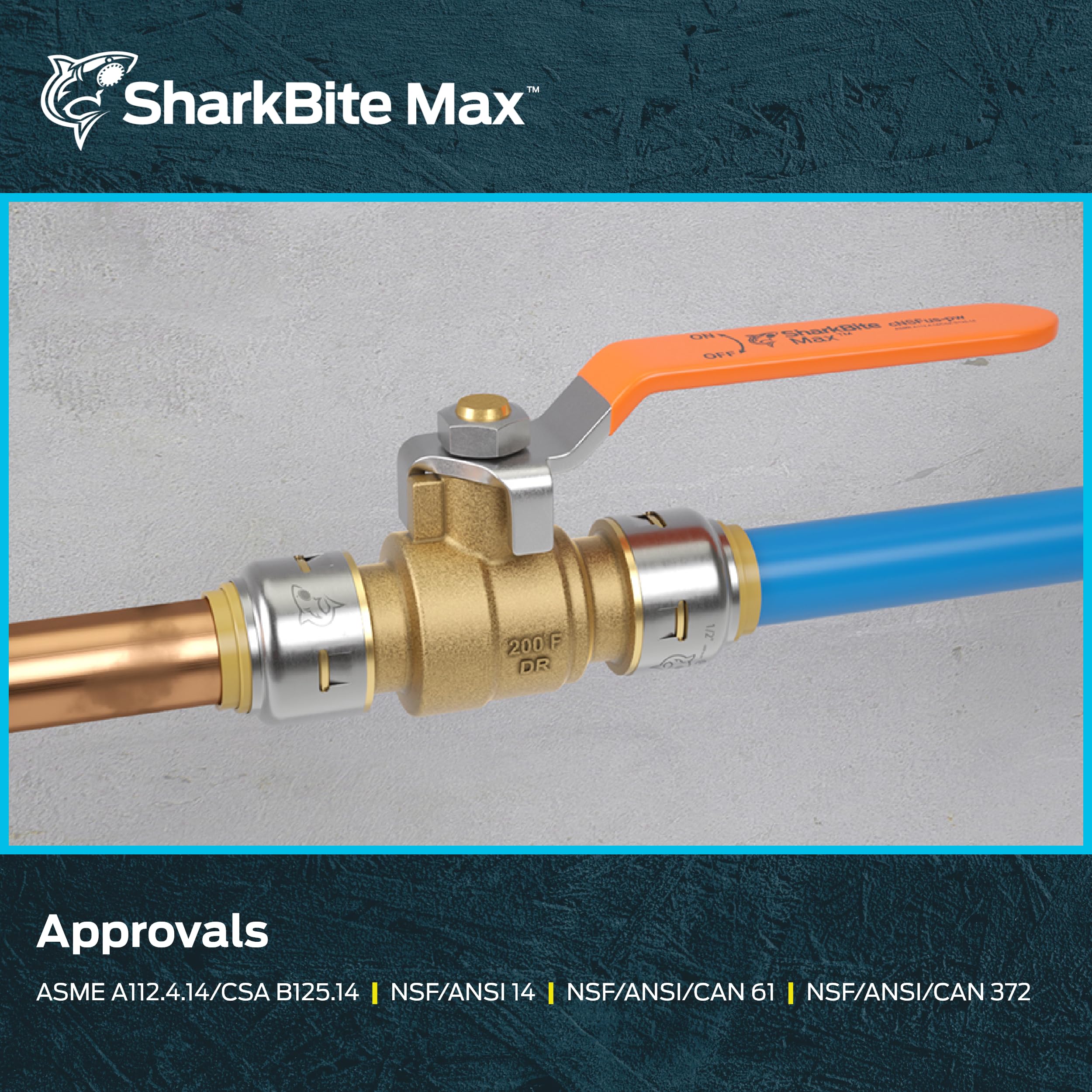 Sharkbite Max 1/2 x 1/2 in PTC Ball Valve, Push-to-Connect Brass Water Shut-Off Plumbing Fitting, UR22222
