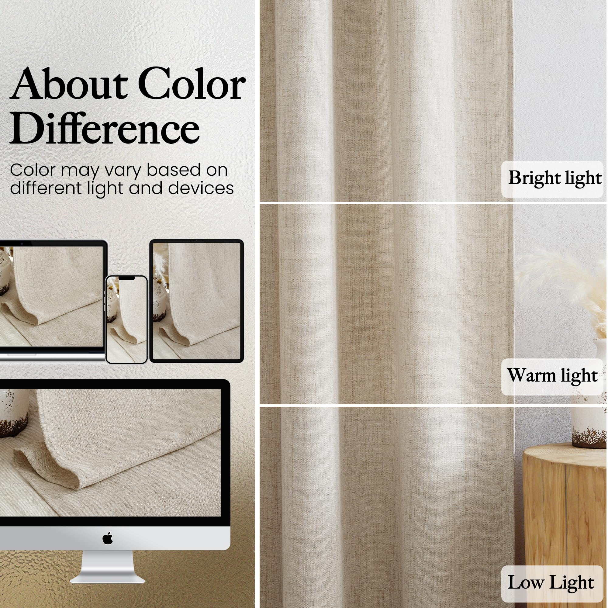 NICETOWN Linen Curtains 84 inches Long Light Filtering for Living Room, Rod Pocket & Back Tab Washable Window Treatments Faux Semi Sheer Privacy with for Farmhouse, W52 x L84, 2 Panels, Oatmeal