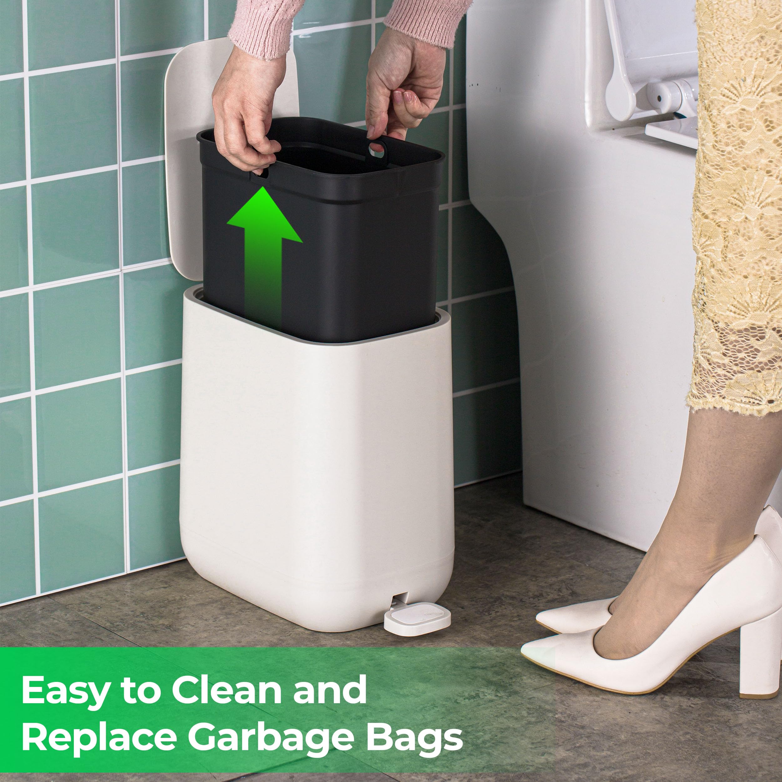 Veinvify 1.85 Gallons 7 Liters Slim Small Kitchen Trash Can with Lid Soft Close Dust Bin Step Pedal Garbage Waste Home Bathroom Office ABS Smooth Washable Poubelle Salle de Bain Beige