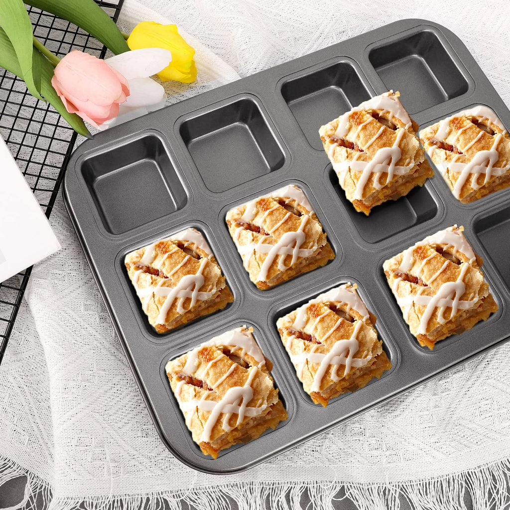 12 Cavity Mini Loaf Pan, Beasea Brownie Pan 2 Pack Non-Stick Muffin Cake Pan Mini Cheesecake Pan Cupcake Pan Carbon Steel Brownie Baking Tray Bakeware for Oven Baking