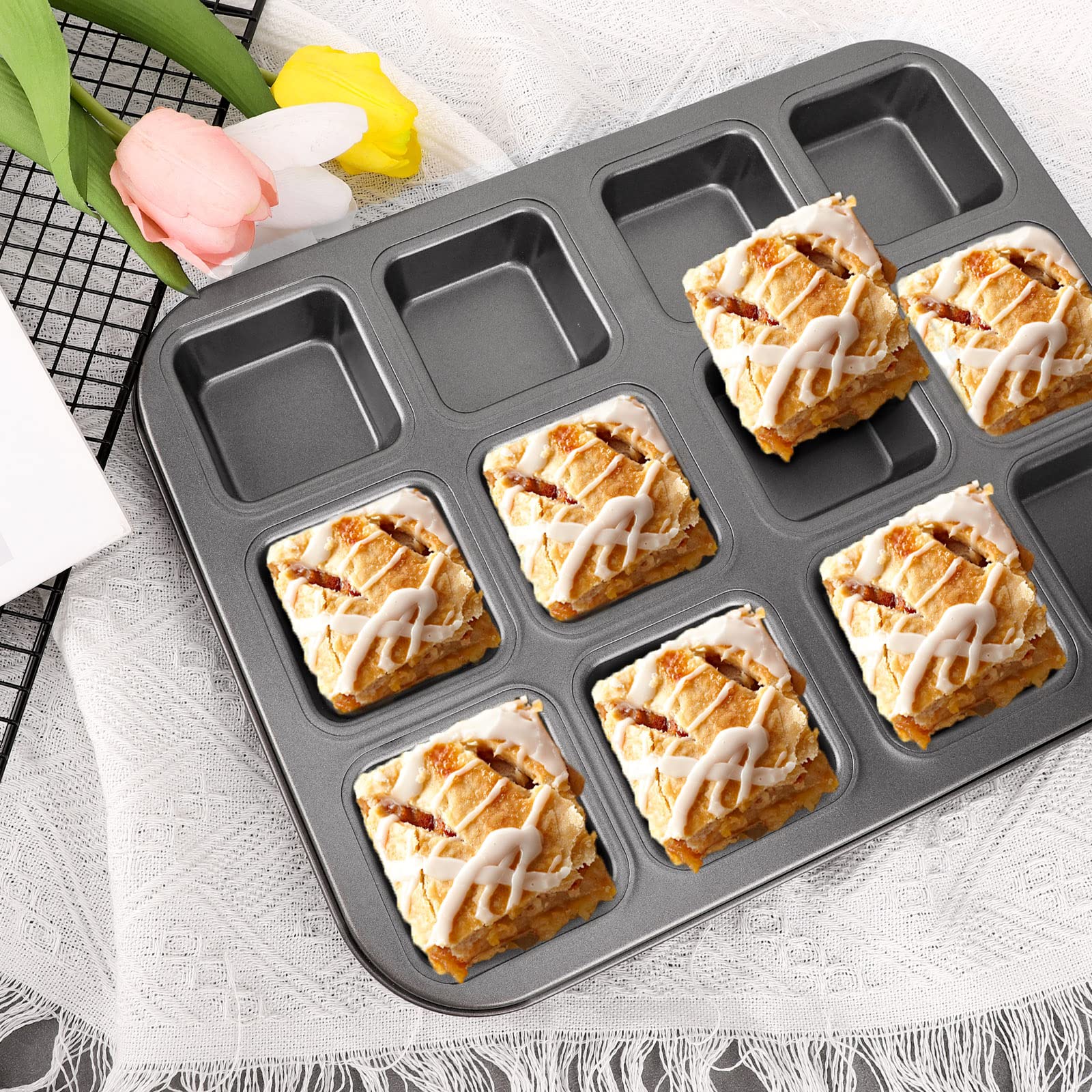 12 Cavity Mini Loaf Pan, Beasea Brownie Pan 2 Pack Non-Stick Muffin Cake Pan Mini Cheesecake Pan Cupcake Pan Carbon Steel Brownie Baking Tray Bakeware for Oven Baking