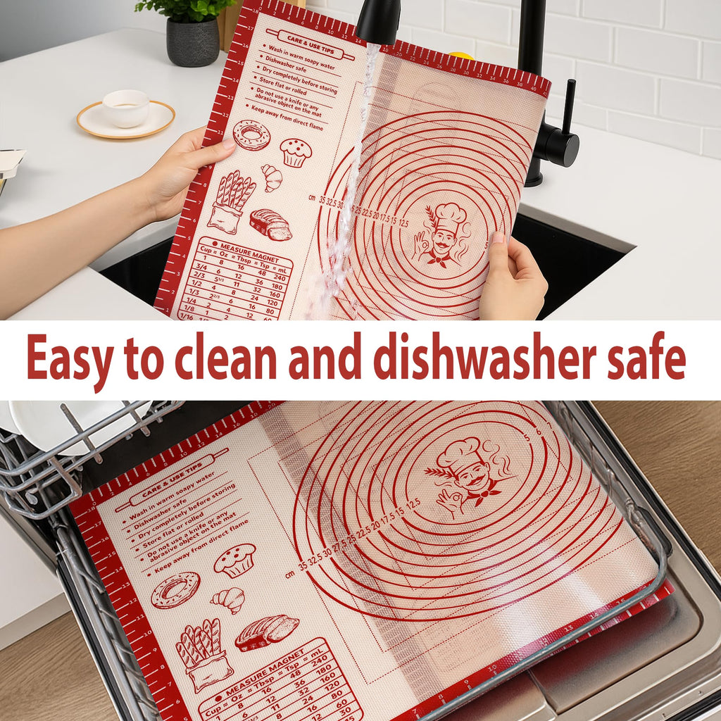 Silicone Baking Pastry Dough Mat - Non Slip Rolling Mat with Measurement Guides, Thick Reusable Kneading Board for Bread, Pizza, Cookies, Fondant, Nonstick Baking Sheet for Kitchen Counter, 20x28inch