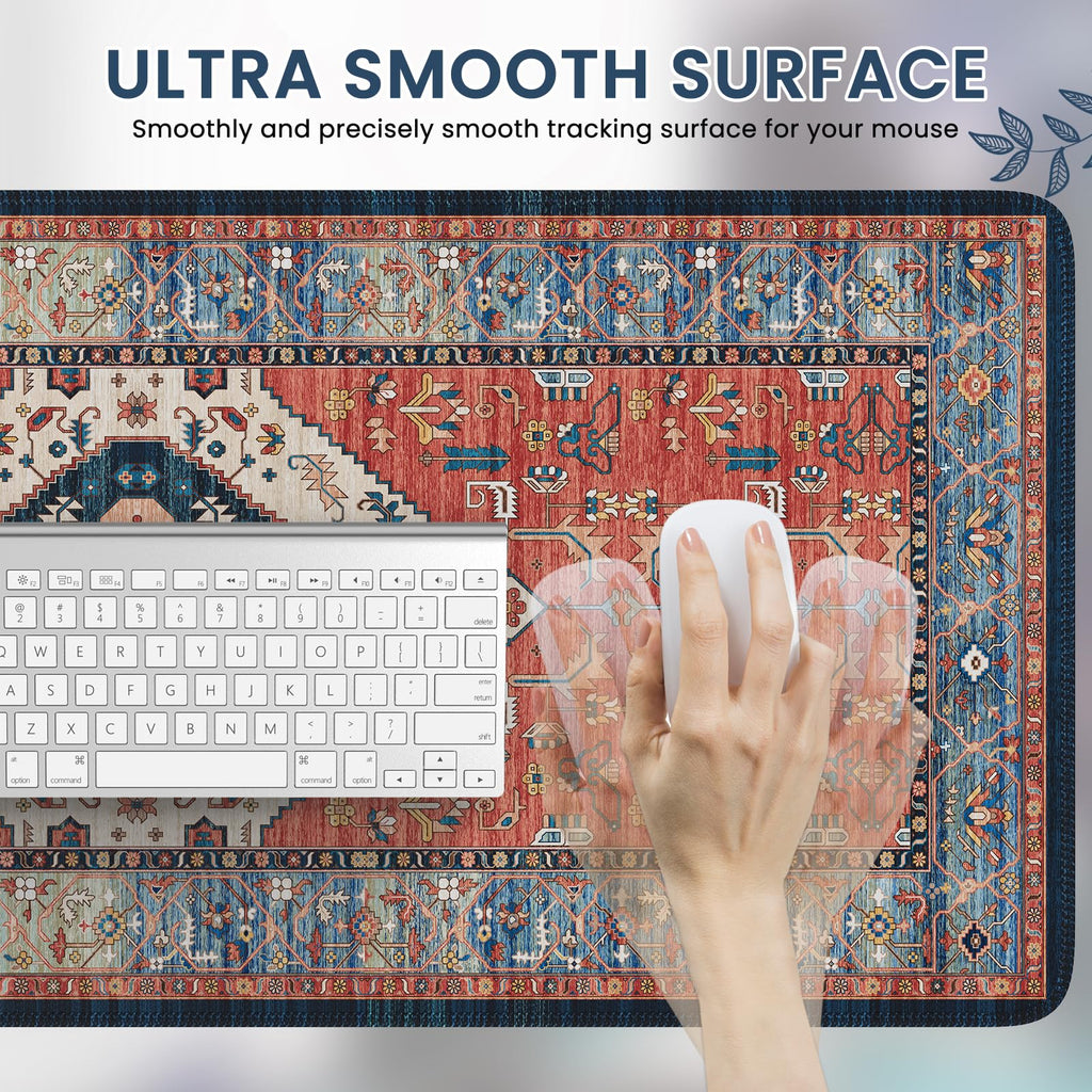 iCasso Rug Desk Mat,Extra Large Desk Pad Non Slip,XXL Keyboard Mat for Home,Long Extended Gaming Mouse Pad with Stitched Edges,Desk Cover Mat for Office Decor(35.4×15.7 Inches)