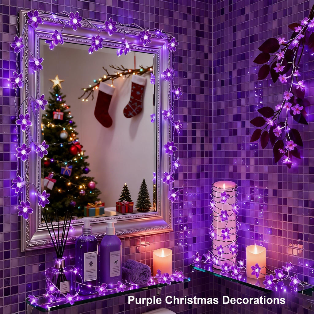 FULLBELL String Lights, Purple Lights Room Decor Flower String Lights 33 Feet 100LED 8 Modes Wedding Party Indoor Outdoor Flower Lights LED Lights for Bedroom Birthday Decorations (Purple)