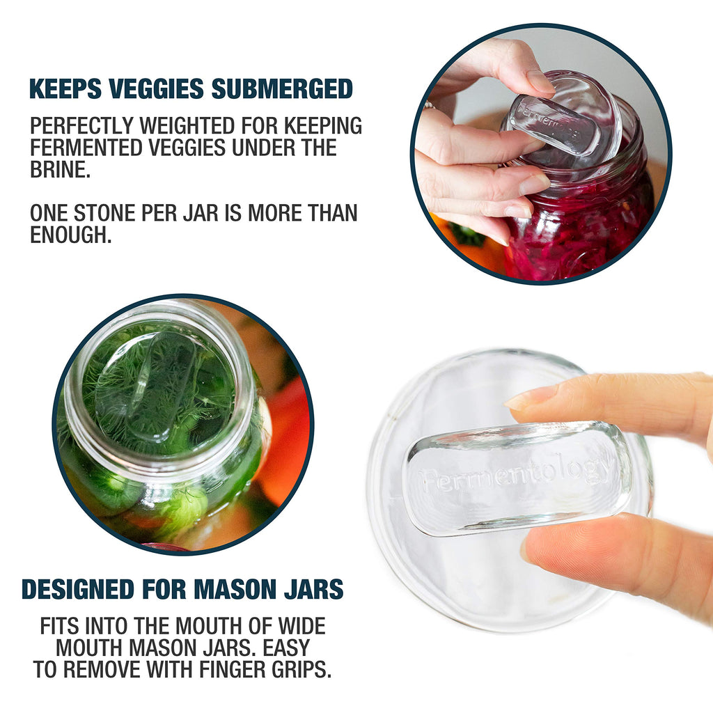 Fermentology Saur Stone Glass Weights – Pickling and Fermenting Weights - Set of 4 - Wide Mouth Mason Jar Fermentation