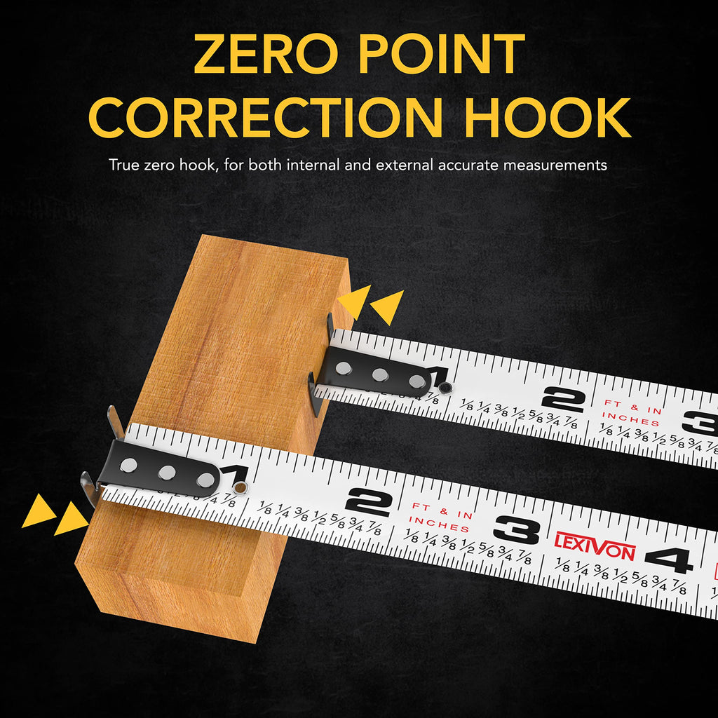 LEXIVON [3-Pack] 10Ft/3m DuaLock Tape Measure | 3/4-Inch Wide Blade with Nylon Coating, Matte Finish White & Yellow Dual Sided Rule Print | Ft/Inch/Fractions/Metric (LX-203)