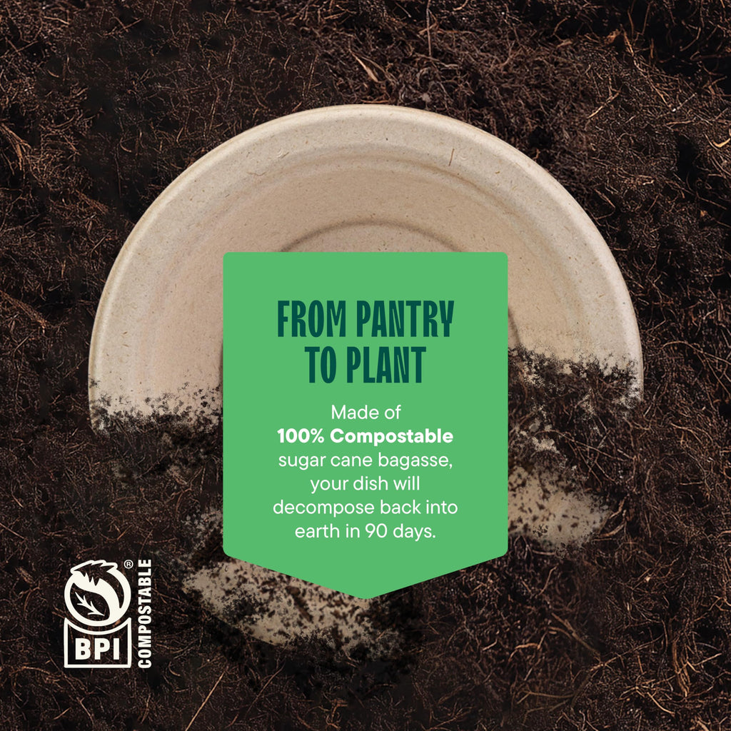 100% Compostable 16 oz. Paper Bowls [125-Pack] Heavy-Duty Disposable, Bulk Pack, Eco-Friendly Natural Unbleached Bagasse, Hot or Cold Use, Biodegradable Made of Sugar Cane Fibers