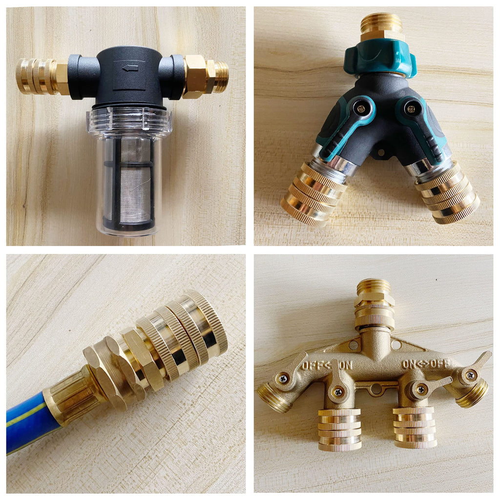 M MINGLE Garden Hose Adapter, Male to Male, Female to Female, 3/4’’ Brass Connector, 4-Pack with Extra 4 Washers