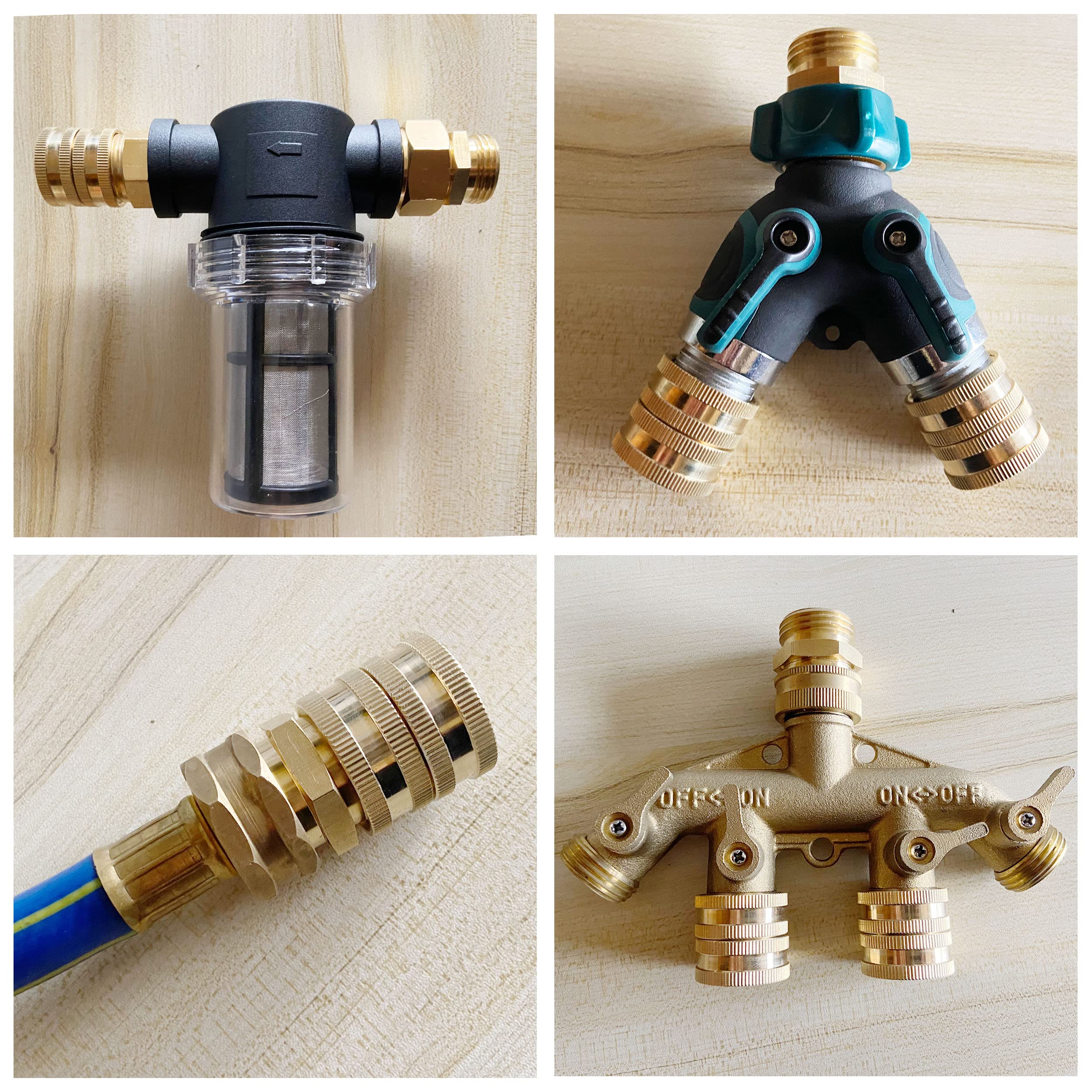 M MINGLE Garden Hose Adapter, Male to Male, Female to Female, 3/4’’ Brass Connector, 4-Pack with Extra 4 Washers