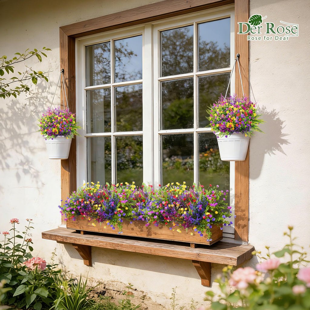 Der Rose 24 Bundles UV Resistant Fake Flowers Artificial Flowers for Outdoors for Garden Patio Porch Window Box Decor