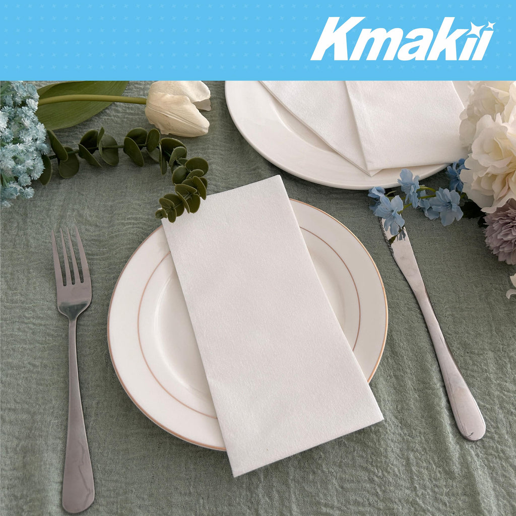 KMAKII [100 Pack] Disposable Cloth Like Napkins Linen-Feel Guest Towels White Paper Hand Towels Hand Napkins for Bathroom,Weddings, Parties,Dinners Size 12 X 17 Inches