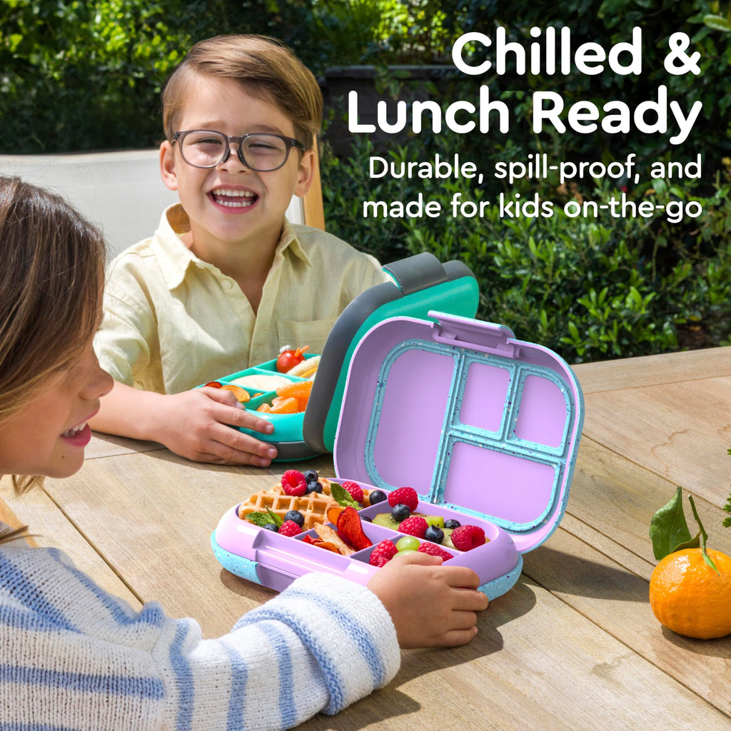 Bentgo® Kids Chill Lunch Box - Confetti Designed Leak-Proof Bento Box & Removable Ice Pack - 4 Compartments, Microwave & Dishwasher Safe, Patented, 2-Year Warranty (Confetti Edition - Vivid Orchid)