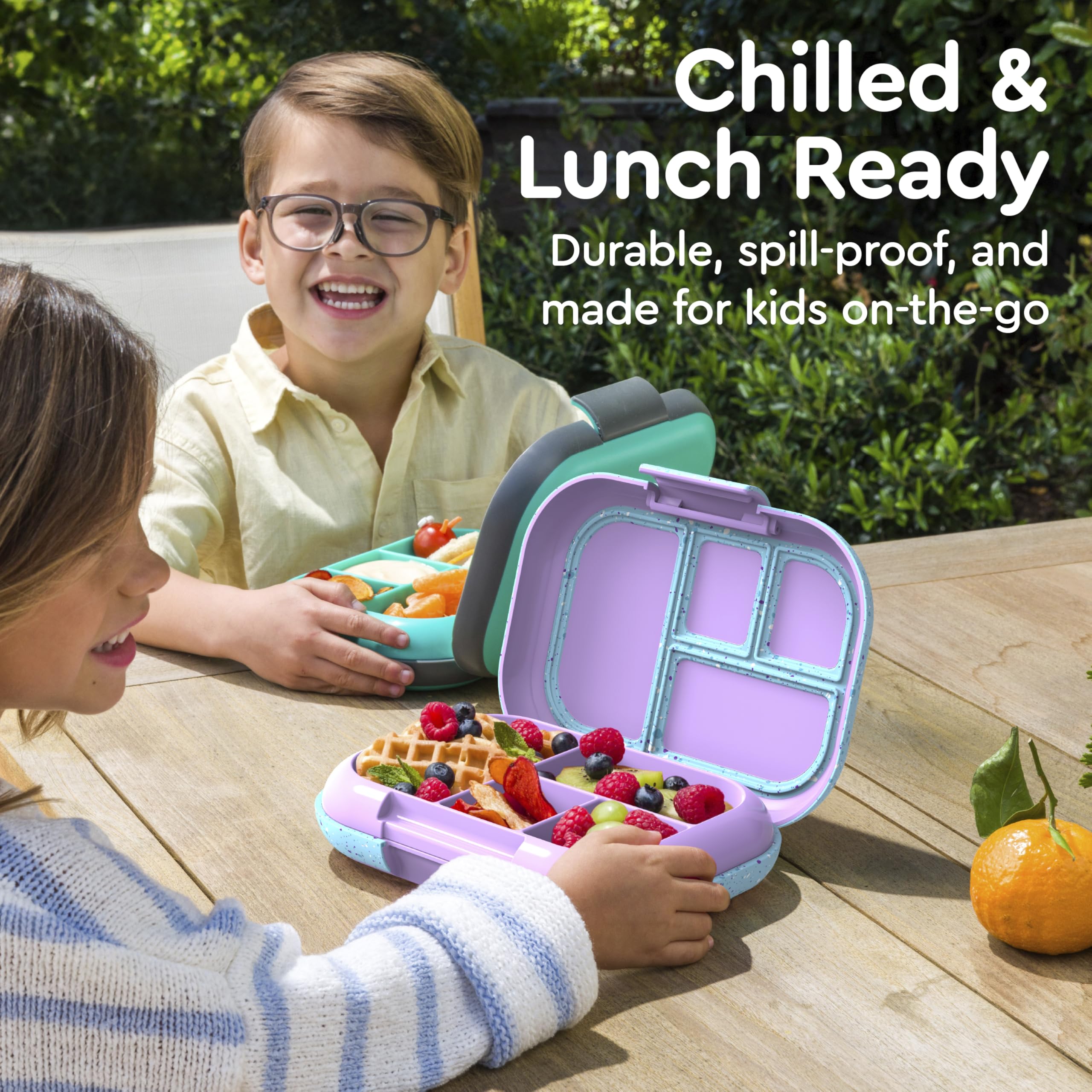 Bentgo® Kids Chill Lunch Box - Confetti Designed Leak-Proof Bento Box & Removable Ice Pack - 4 Compartments, Microwave & Dishwasher Safe, Patented, 2-Year Warranty (Confetti Edition - Vivid Orchid)