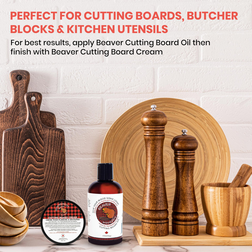 Cutting Board Cream 100% CANADIAN WAX and OIL - Food Grade Wax for Wooden Utensils, Tools, Countertops - Cutting Board Polish - Cracking and Warping Protection - 118ml/(4 oz) - Beaver Wood Care