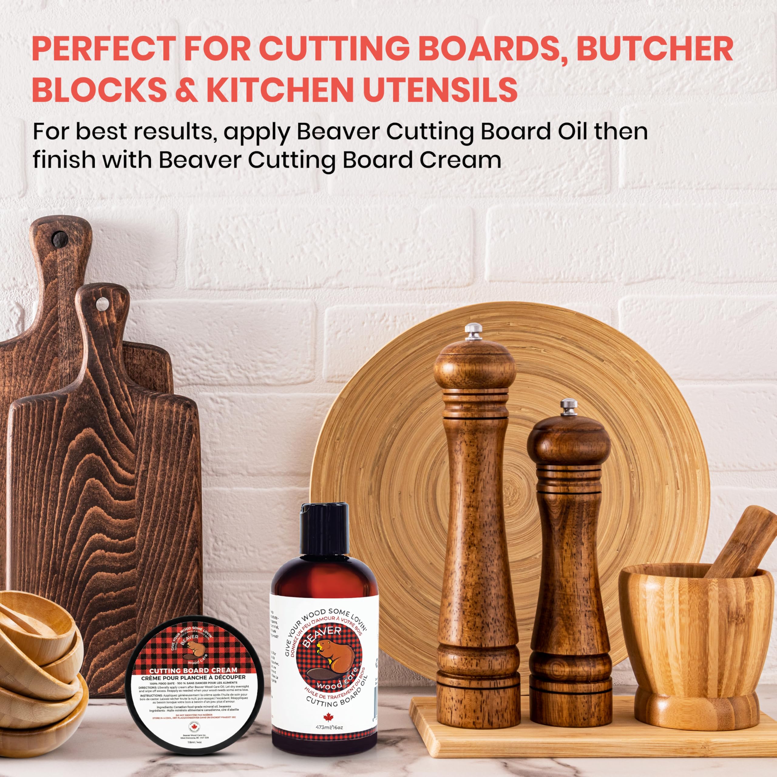 Cutting Board Cream 100% CANADIAN WAX and OIL - Food Grade Wax for Wooden Utensils, Tools, Countertops - Cutting Board Polish - Cracking and Warping Protection - 118ml/(4 oz) - Beaver Wood Care