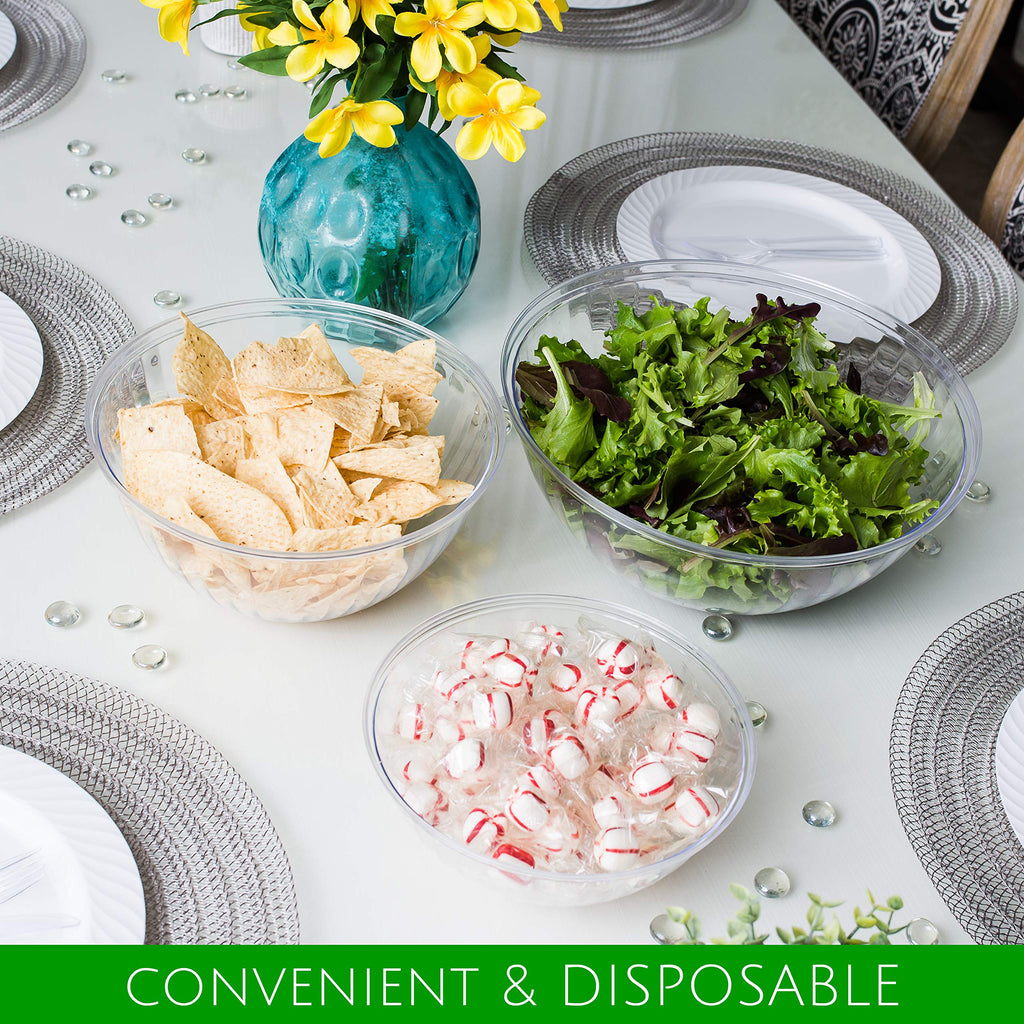 Plasticpro Disposable 150 Ounce Round Crystal Clear Plastic Serving Bowls, Party Snack or Salad Bowl, Chip Bowls, Snack Bowls, Candy Dish, Salad Container Pack of 2