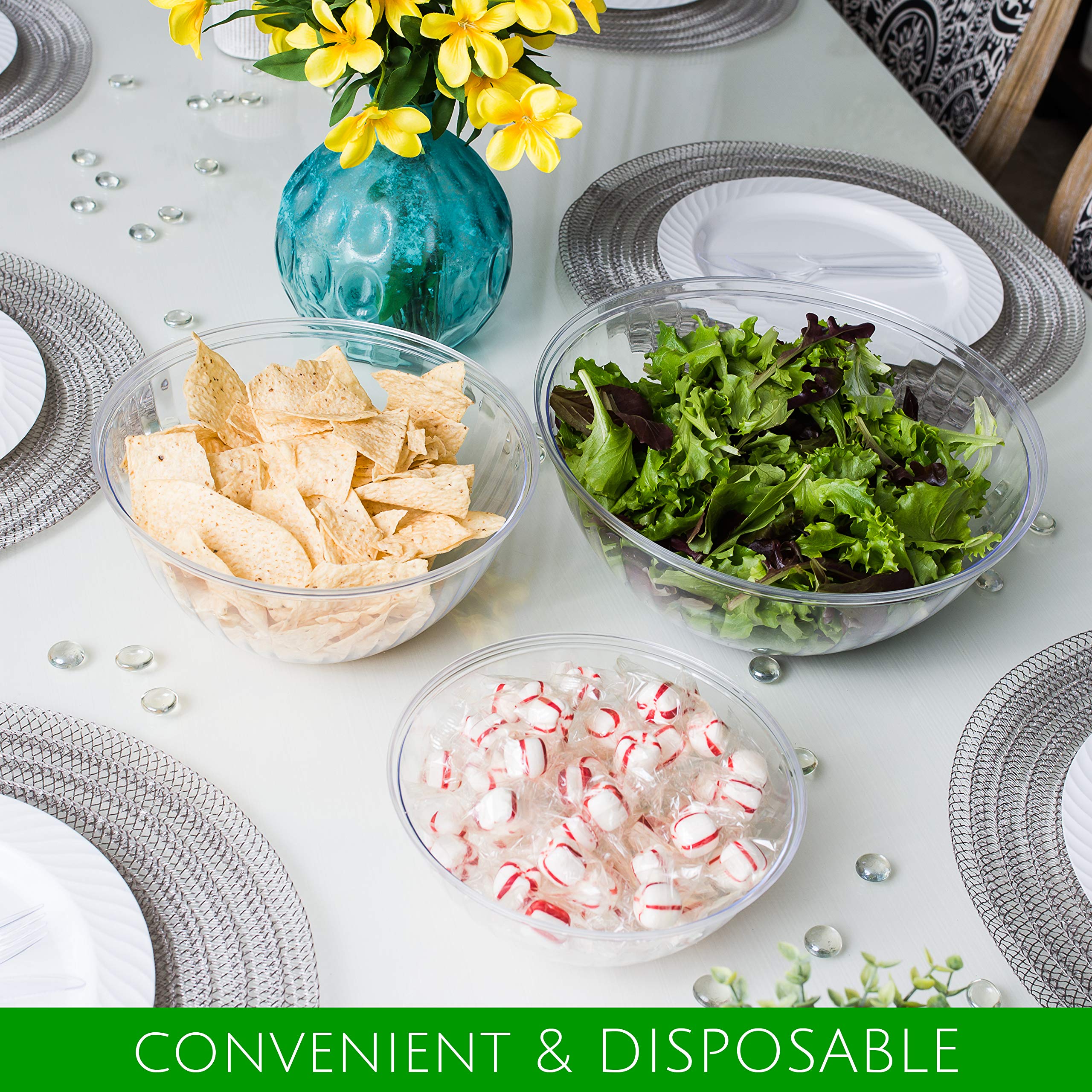 Plasticpro Disposable 150 Ounce Round Crystal Clear Plastic Serving Bowls, Party Snack or Salad Bowl, Chip Bowls, Snack Bowls, Candy Dish, Salad Container Pack of 2