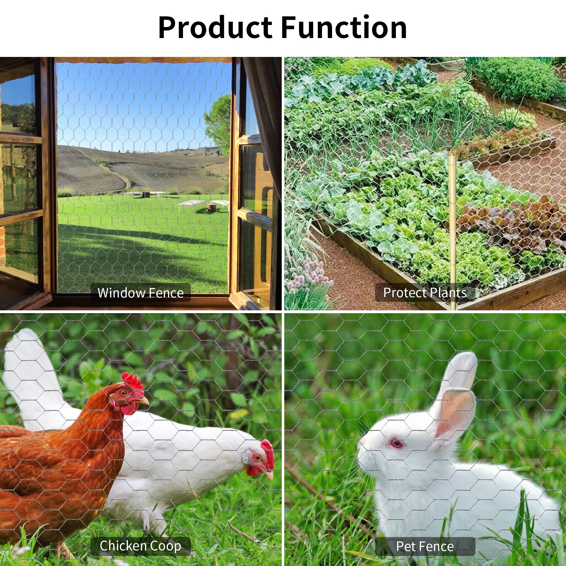 Chicken Wire 13.7 in x 393.7 in Poultry Wire Netting Hexagonal Galvanized Mesh Garden Fence Barrier for Pet Rabbit Chicken Fencing with 100 Pcs Cable Zip Ties