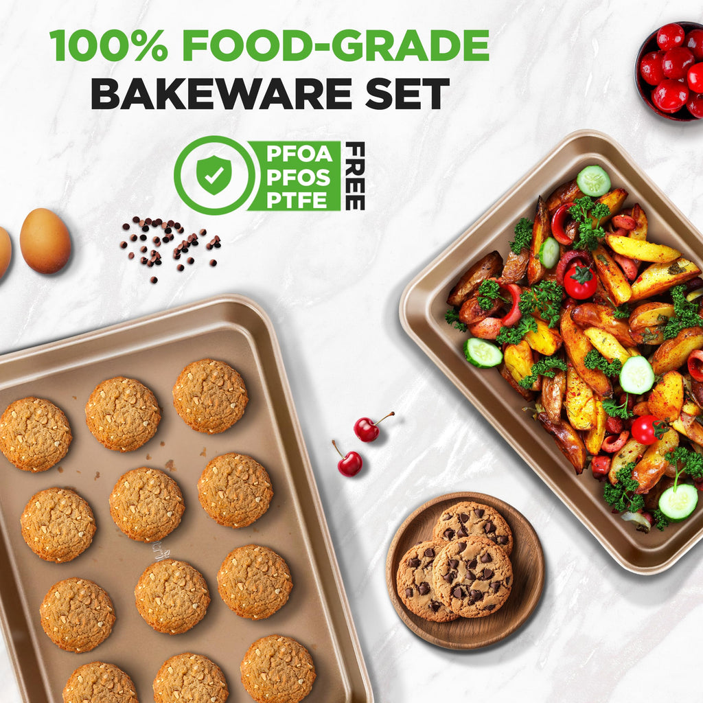 NutriChef Cookie Sheets - 2pc Nonstick Carbon Steel Baking Pan Set, PFOA, PFOS, PTFE Free Coating, Quarter and Jelly Roll Oven Trays, Great for Cookies, Roasting and More