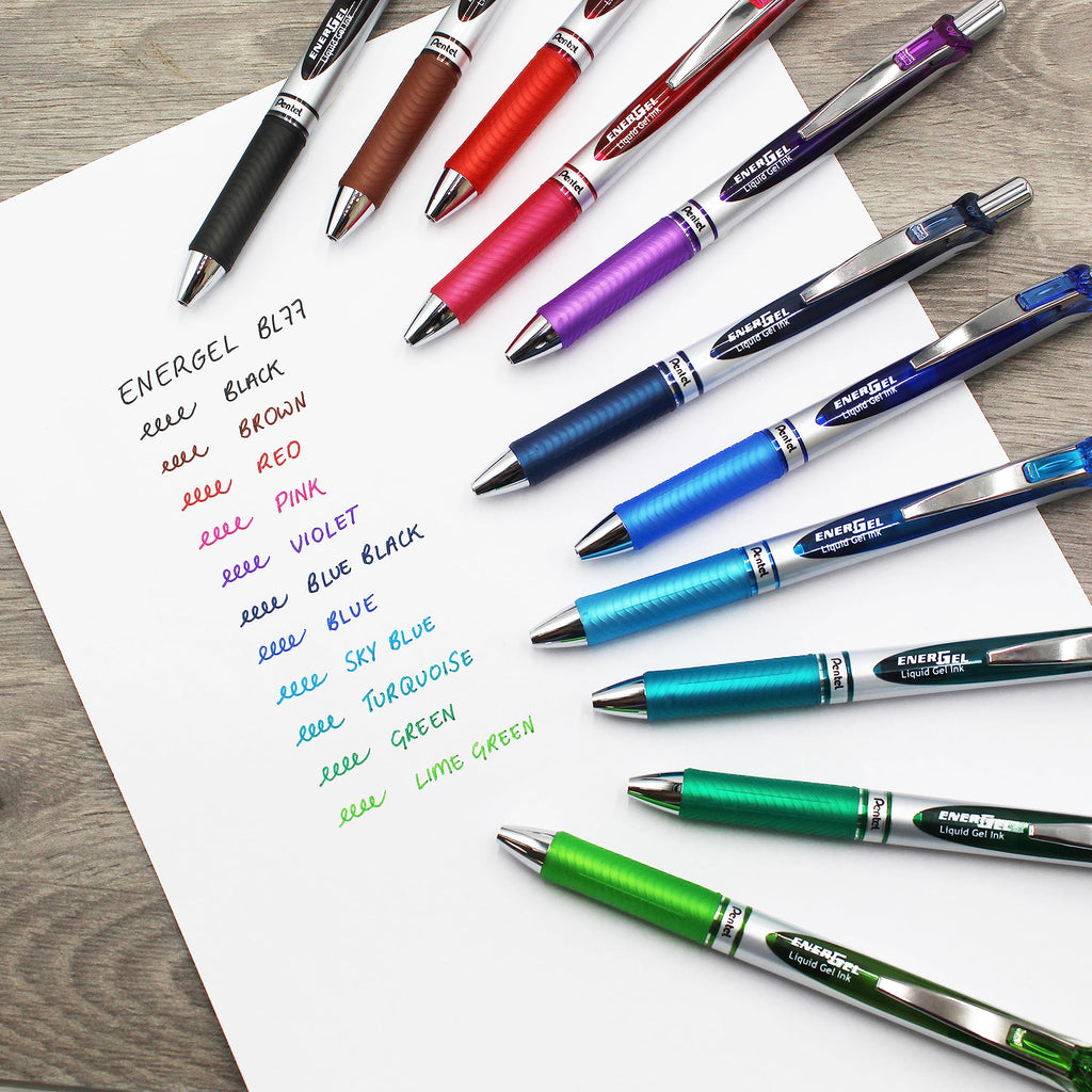 Pentel EnerGel XM BL77 - Retractable Liquid Gel Ink Pen - 0.7mm - 54% Recycled - Black Ink - Pack of 12 in Wallet
