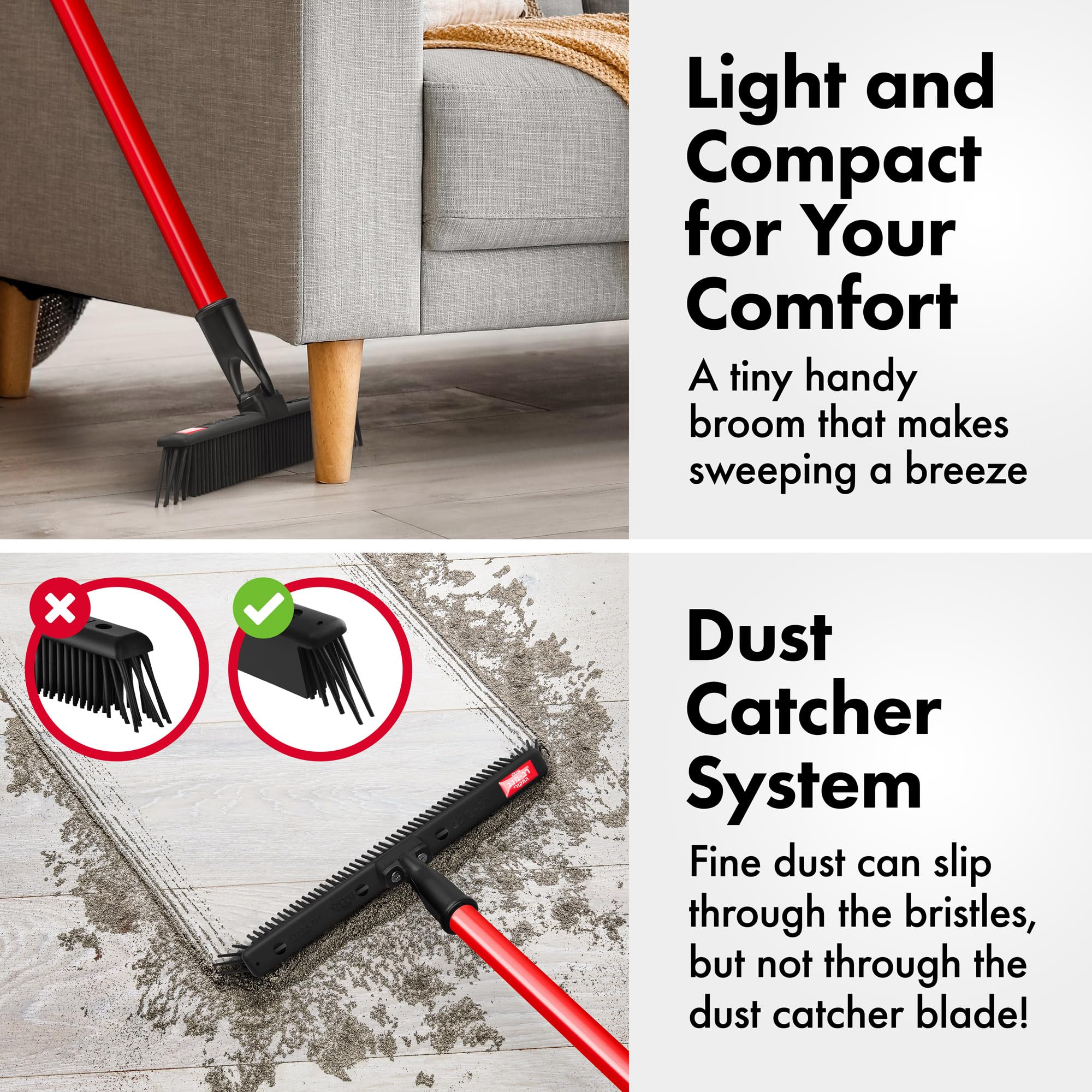 Tyroler Japanese Silicone Broom | 30cm Head | 140cm Aluminium Anti-Rust 4-Part Handle | Perfect Pet Hair Removal Broom for Patio, Hardwood Floors, Carpet Rake, Decks (Black - Rubber)