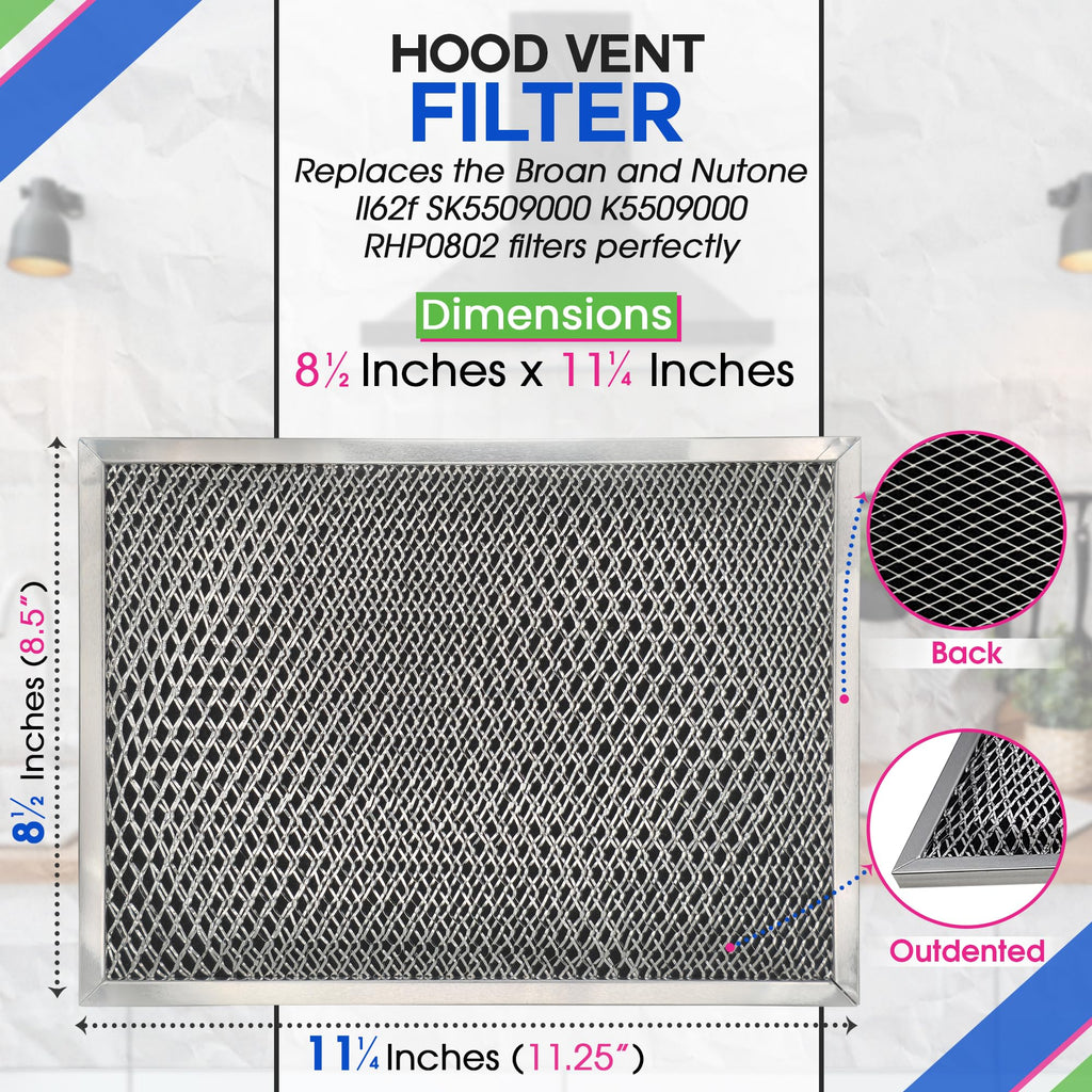 Bagean Stove Hood Vent Filter 8.50" x 11.25" LL62F Charcoal Grease Combo - Fits Ductless Broan Range Hood Filter Replacement - Metal Screen Filters Grease and Carbon Freshen Kitchen Stove Air (2-Pk)