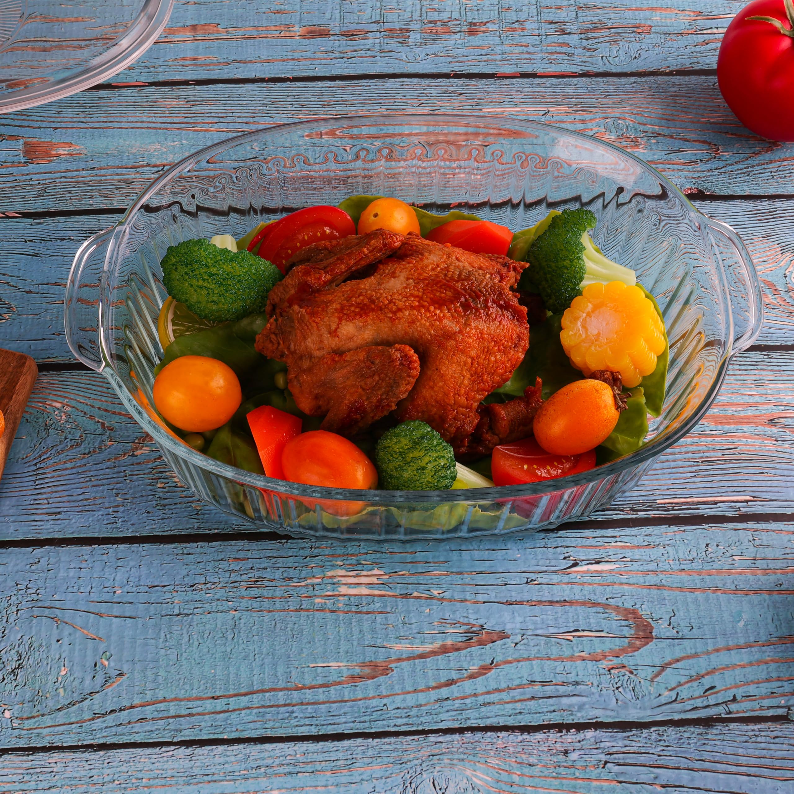Vitrignis Casserole Dish With Lid - 3qt Glass Baking Dishes For Oven - Clear oval Glass Casserole Dish - Cookware For Cooking, Baking, Serving